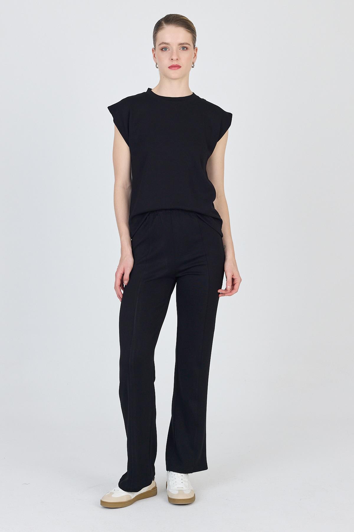 Siyah Bisiklet Yaka İkili Tişört Pantolon Takım 1502 - 3