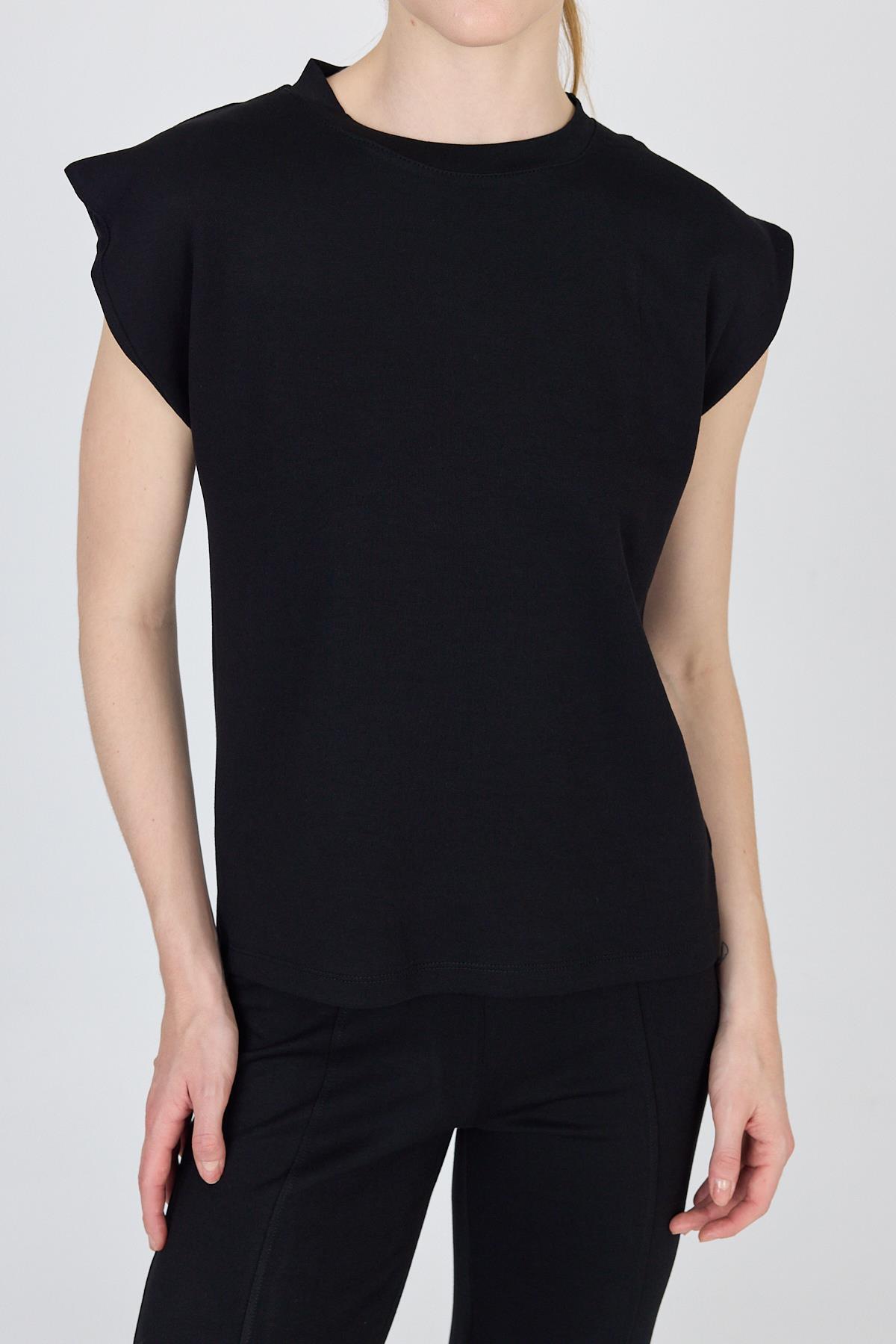 Siyah Bisiklet Yaka İkili Tişört Pantolon Takım 1502 - 2