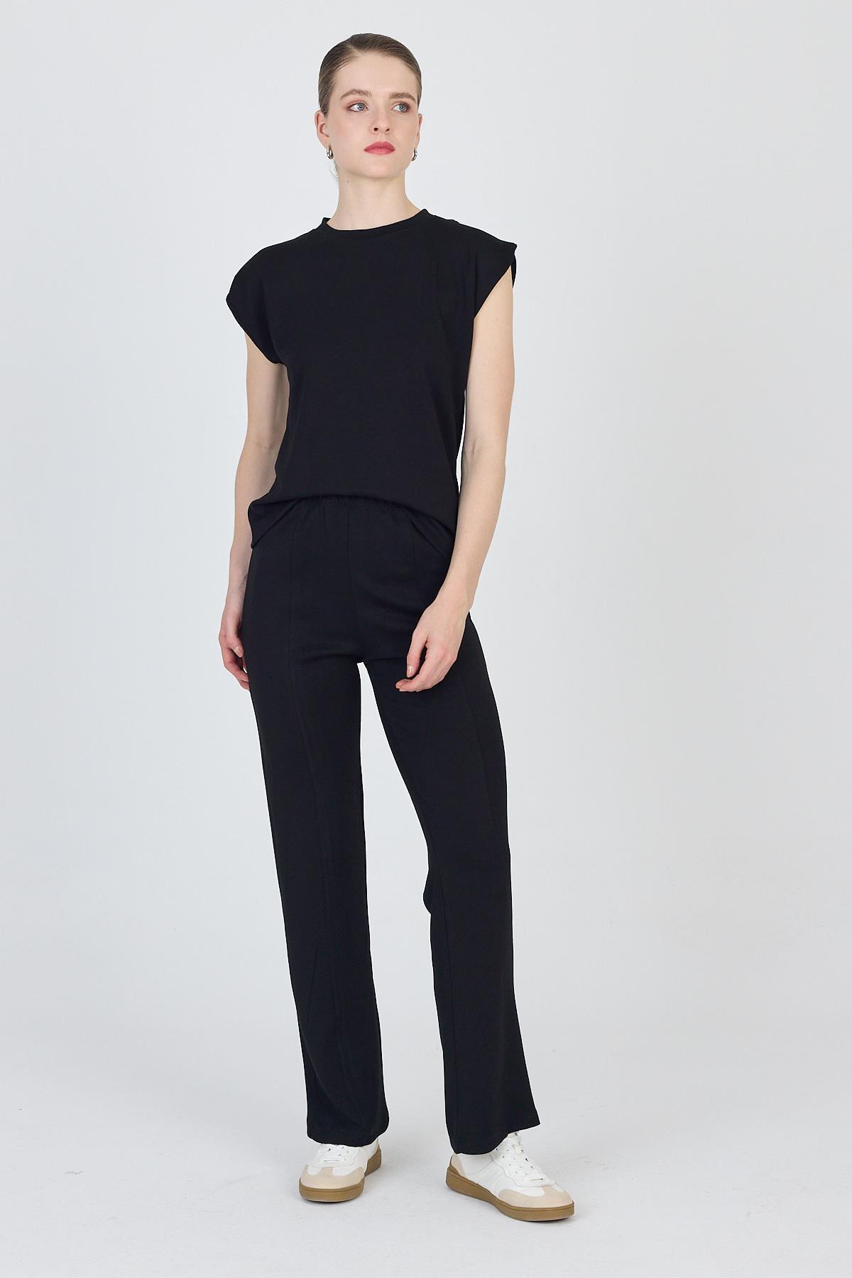 Siyah Bisiklet Yaka İkili Tişört Pantolon Takım 1502 - 7