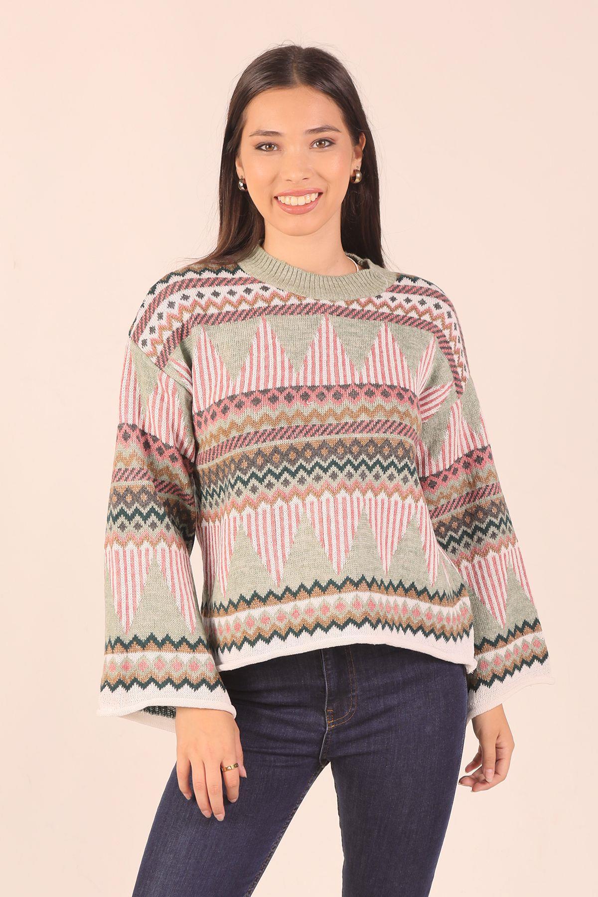 1509 İspanyol Kol Etnik Desen Kazak Çağla Yeşili 