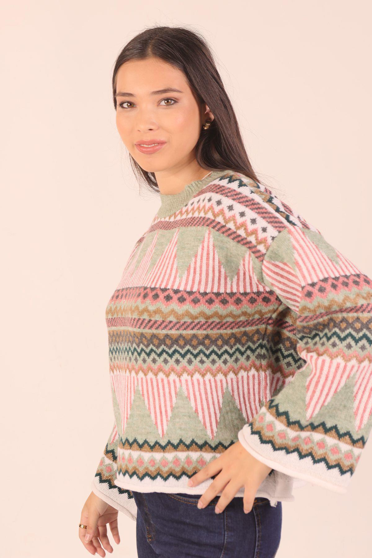 1509 İspanyol Kol Etnik Desen Kazak Çağla Yeşili - 2