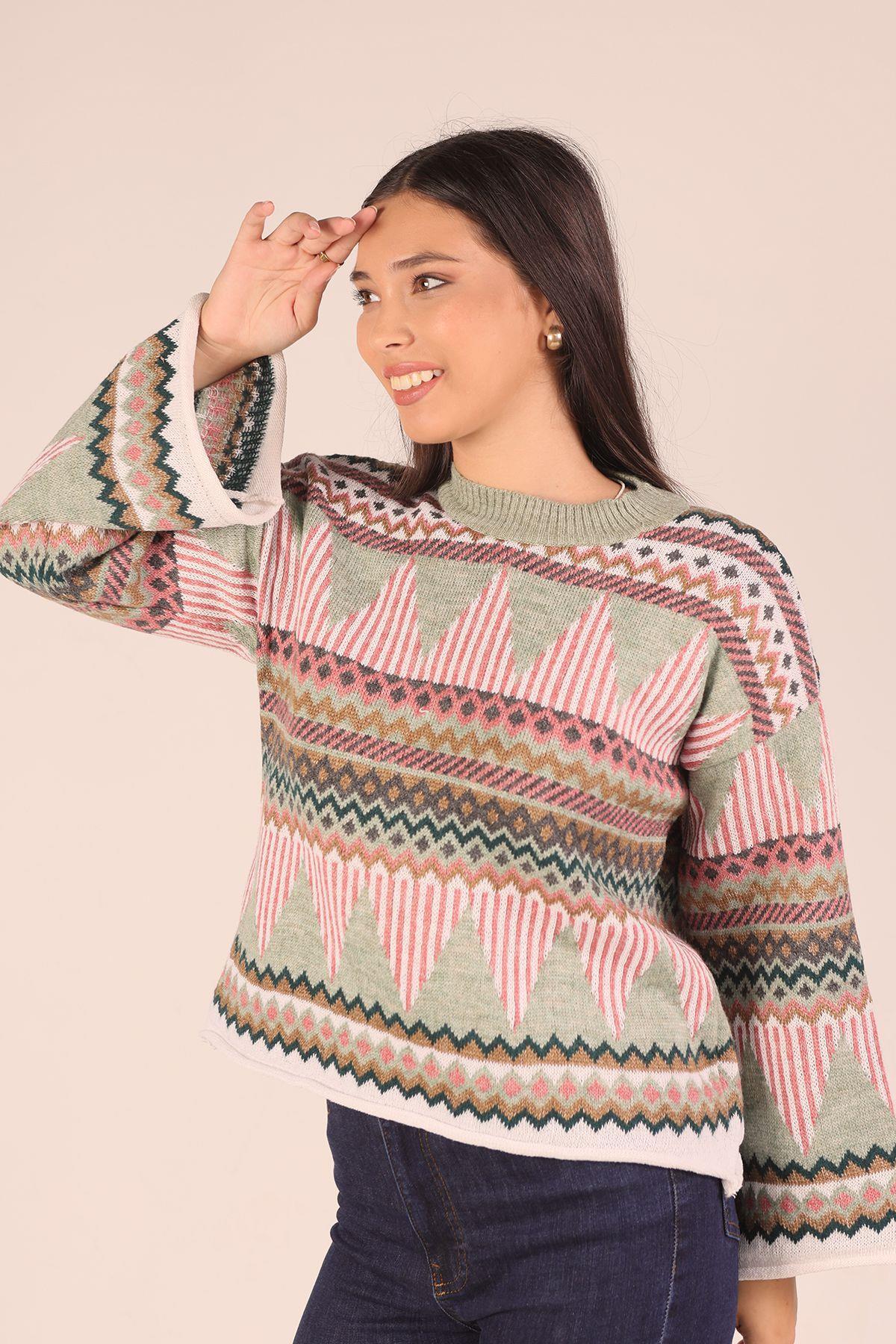 1509 İspanyol Kol Etnik Desen Kazak Çağla Yeşili - 3