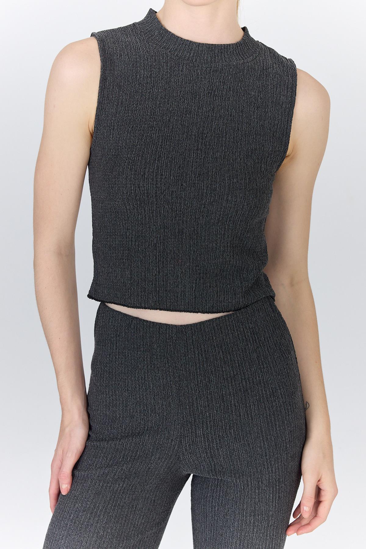 Antrasit Kolsuz Crop Üst ve İspanyol Paça Pantolon Takımı 1512 - 4