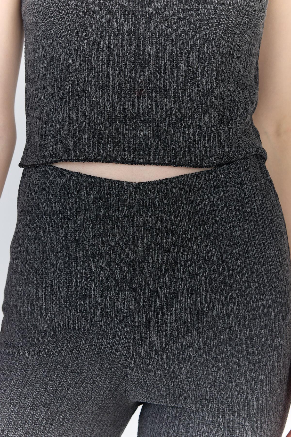 Antrasit Kolsuz Crop Üst ve İspanyol Paça Pantolon Takımı 1512 - 6