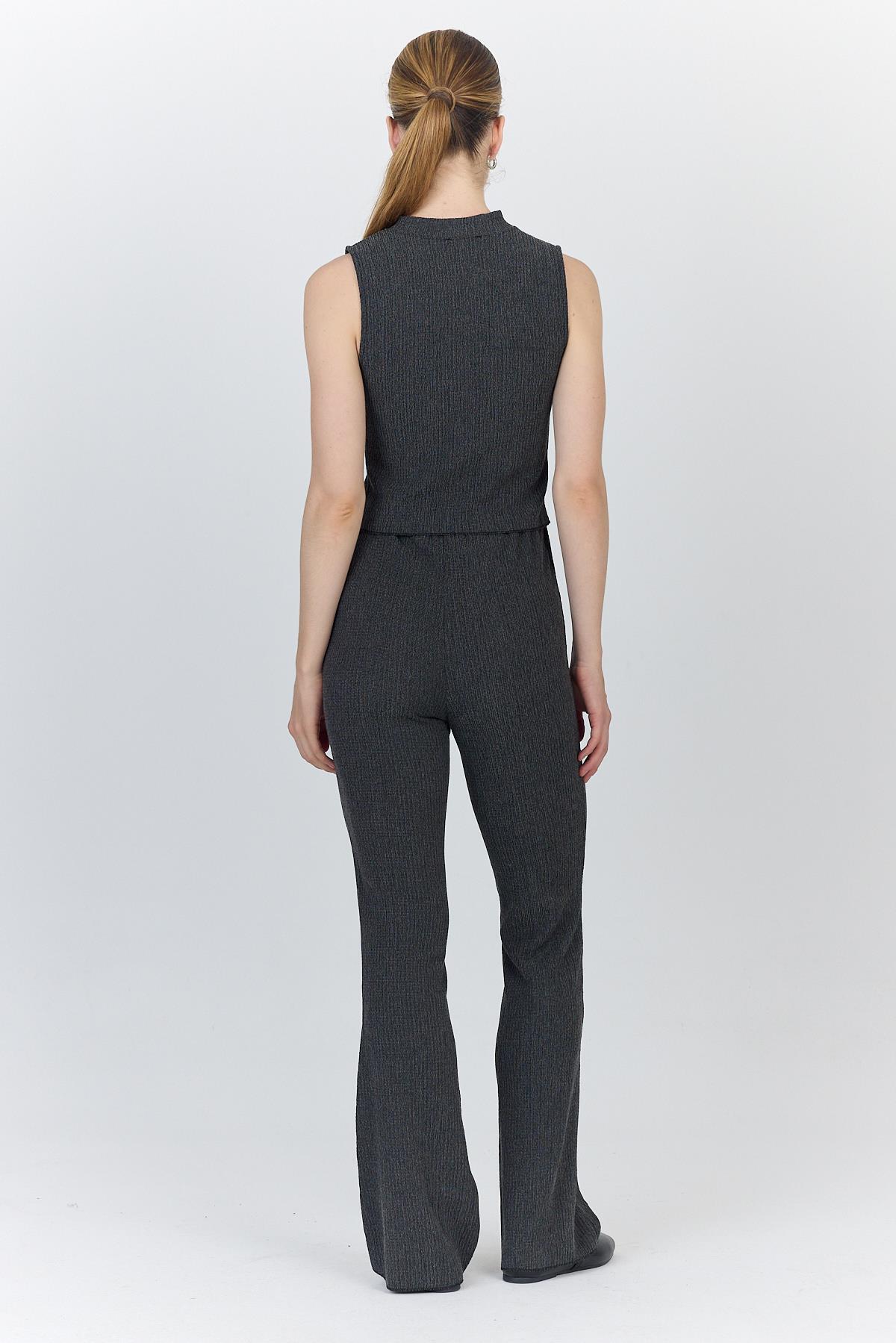 Antrasit Kolsuz Crop Üst ve İspanyol Paça Pantolon Takımı 1512 - 5