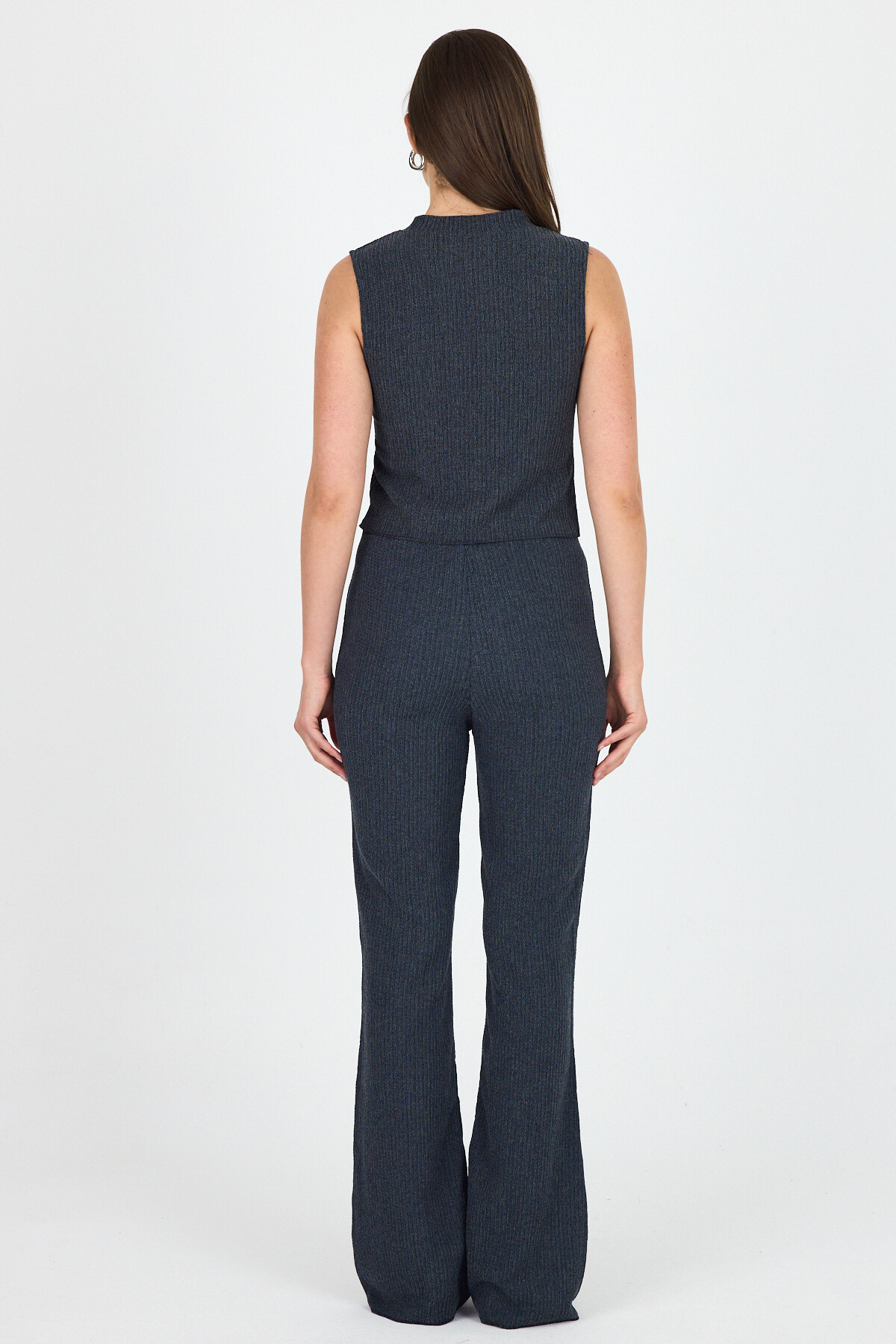 Mavi Kolsuz Crop Üst ve İspanyol Paça Pantolon Takımı 1512 - 5