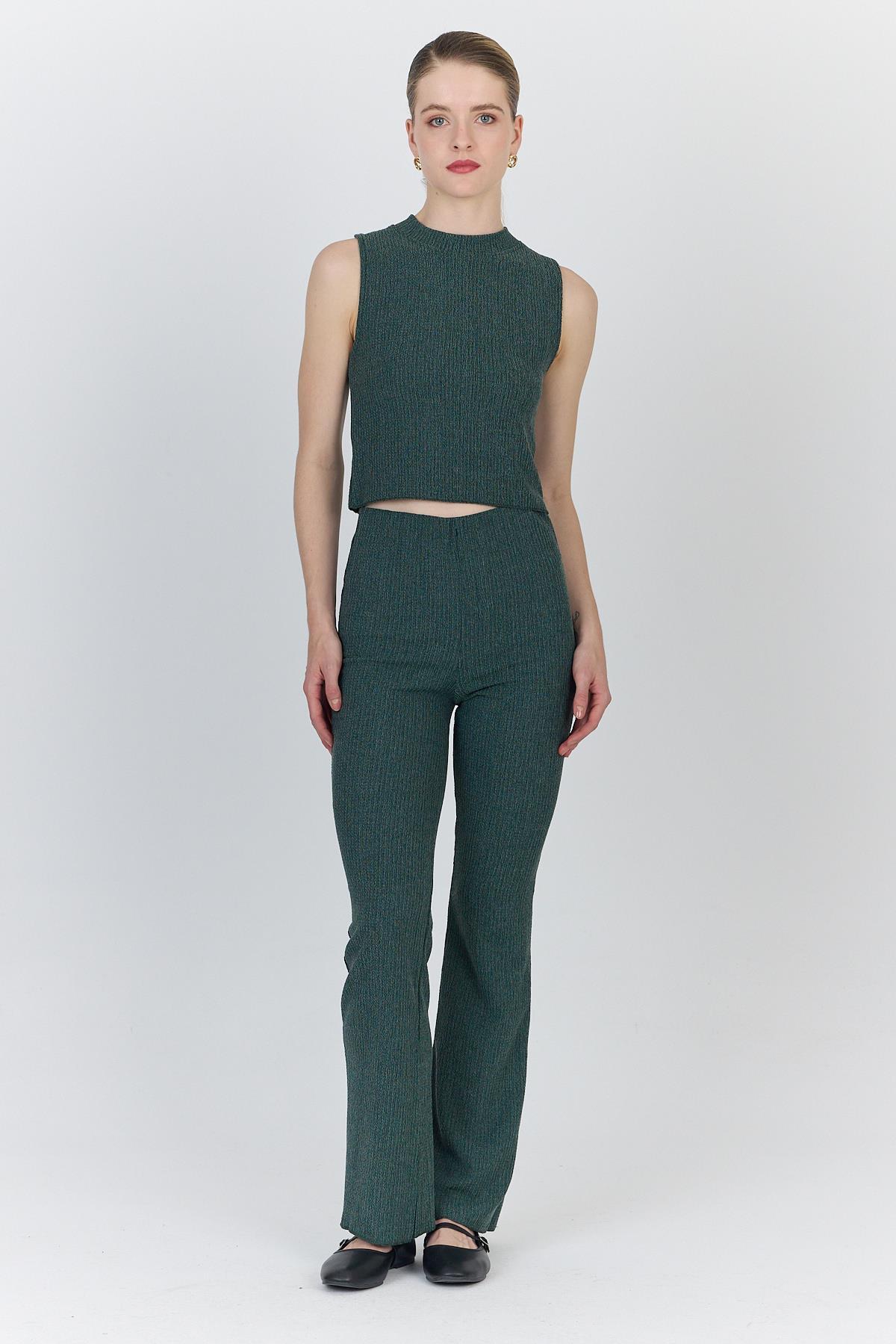 Yeşil Kolsuz Crop Üst ve İspanyol Paça Pantolon Takımı 1512 - RAYS