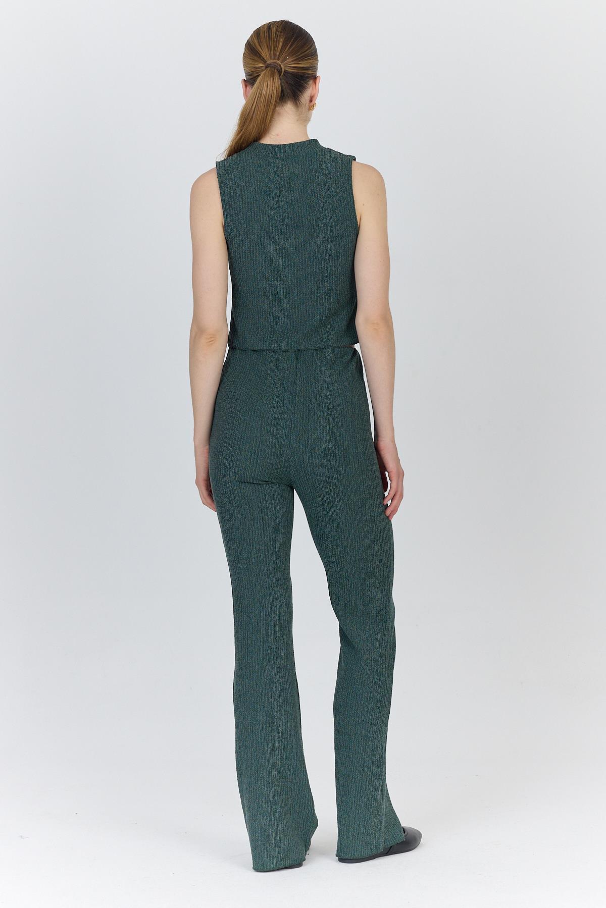 Yeşil Kolsuz Crop Üst ve İspanyol Paça Pantolon Takımı 1512 - 5