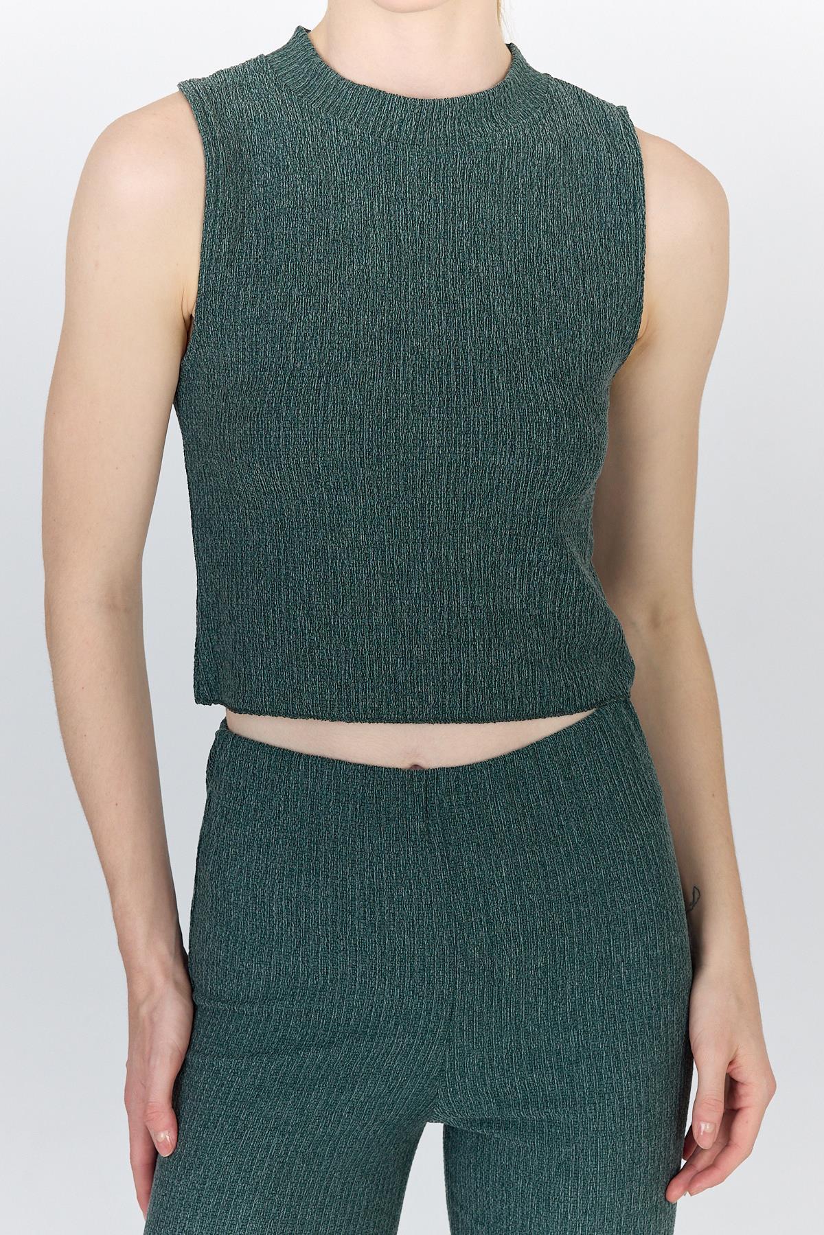 Yeşil Kolsuz Crop Üst ve İspanyol Paça Pantolon Takımı 1512 - 4