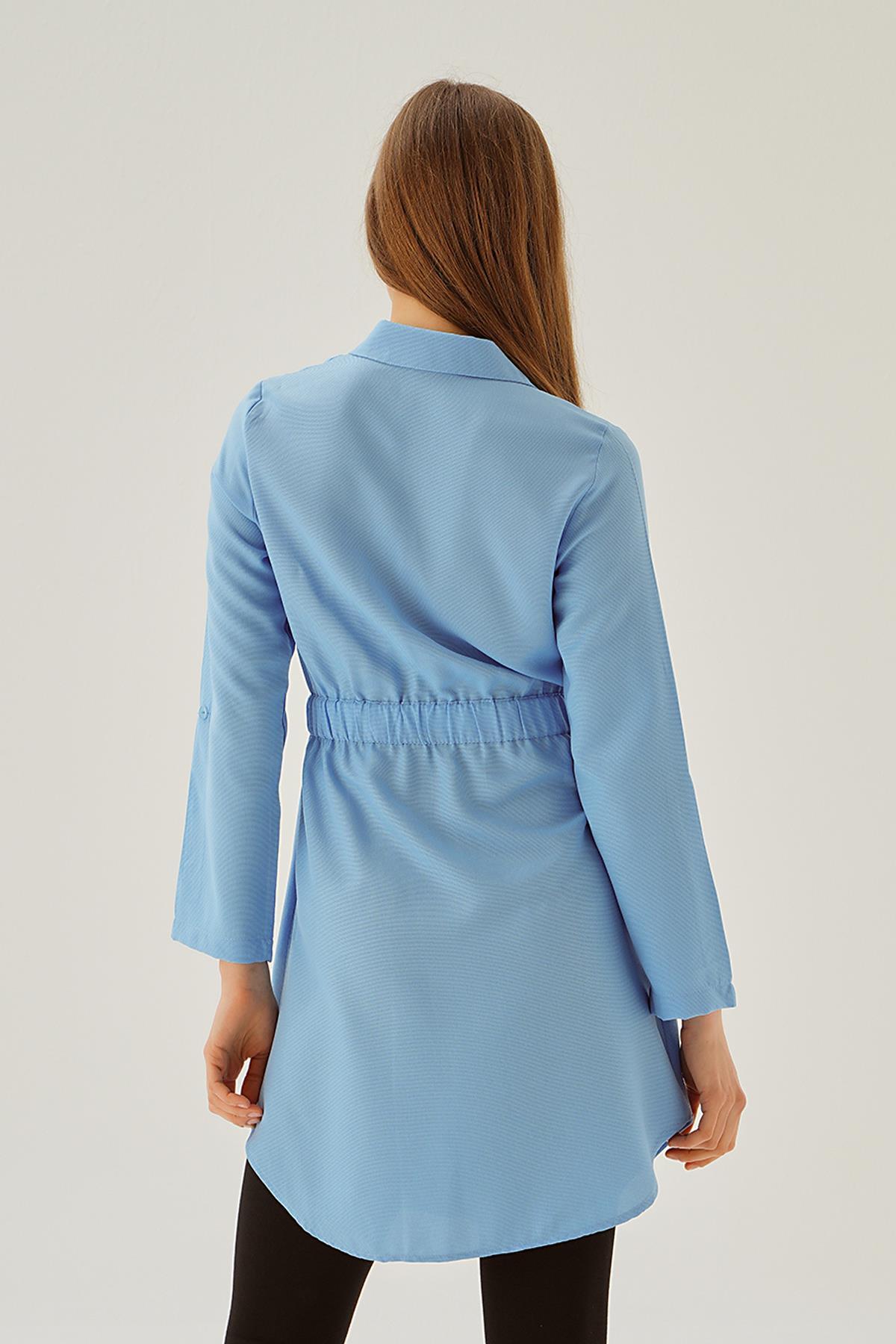 15234 Bel Lastik Detay Düğmeli Tunik Bebe Mavi - 4