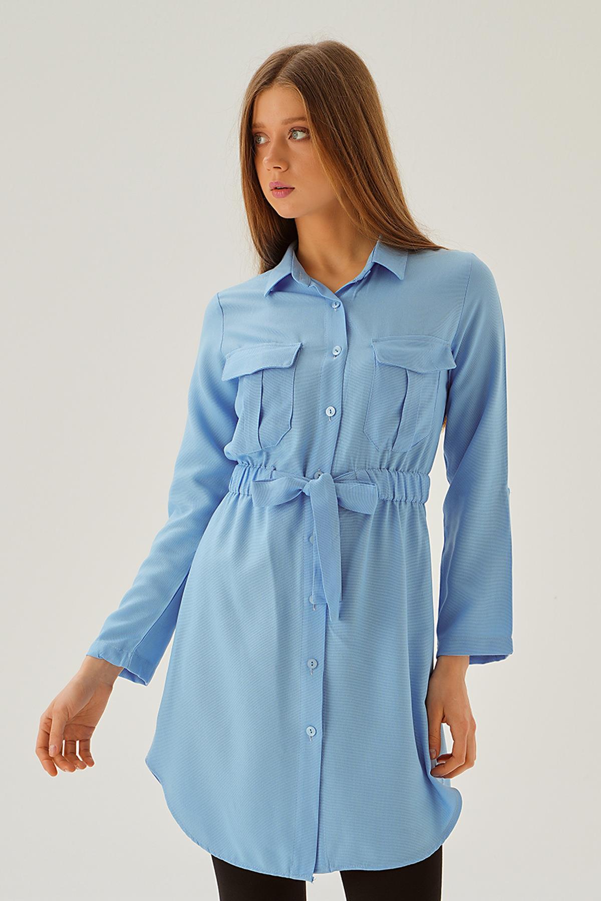 Bebe Mavi Bel Lastik Detay Düğmeli Tunik 15234 - 1