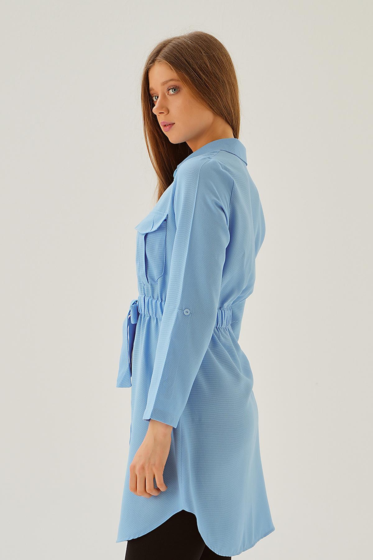 Bebe Mavi Bel Lastik Detay Düğmeli Tunik 15234 - 3