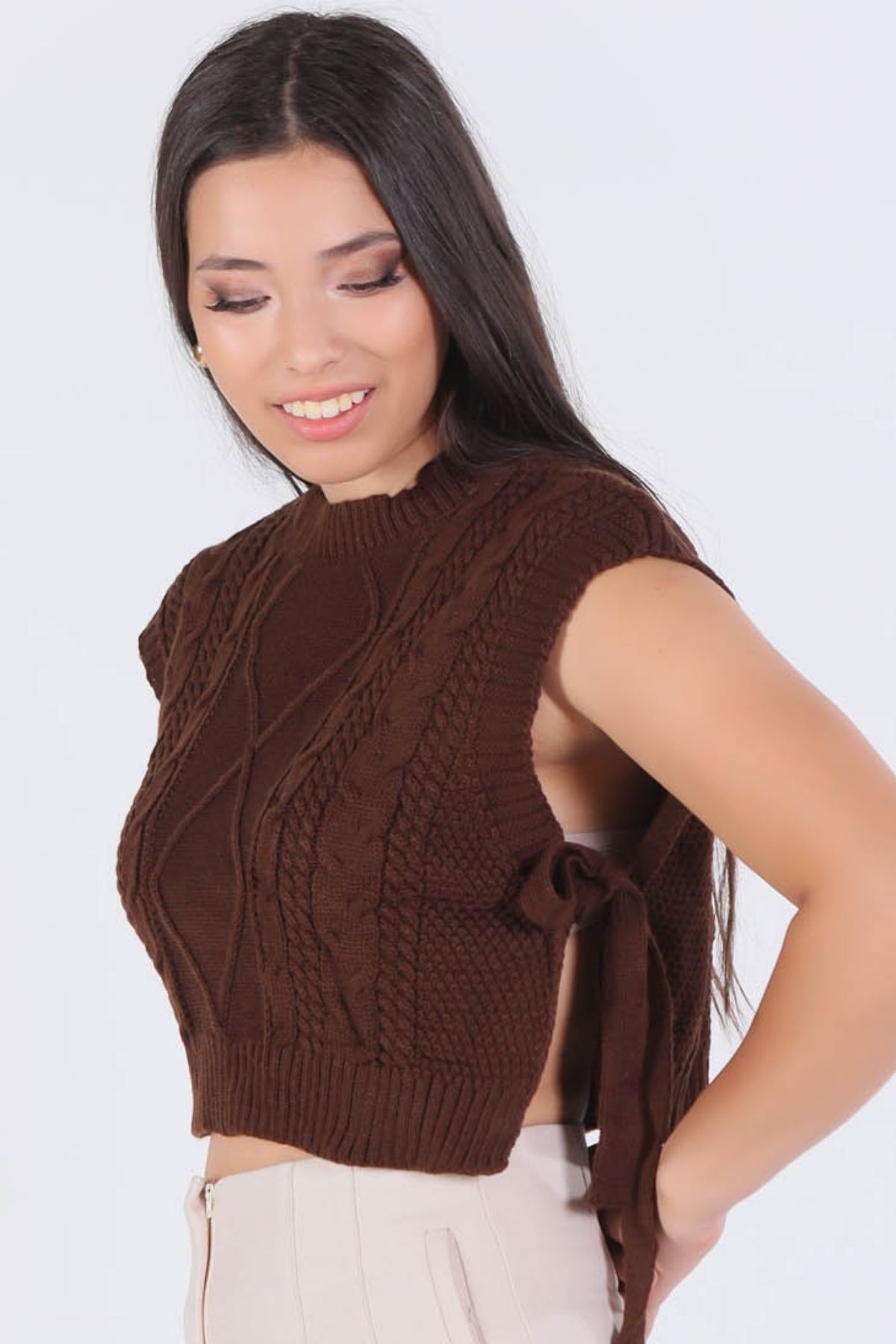 1536 Yandan Bağlamalı Süveter Acı Kahve - 2