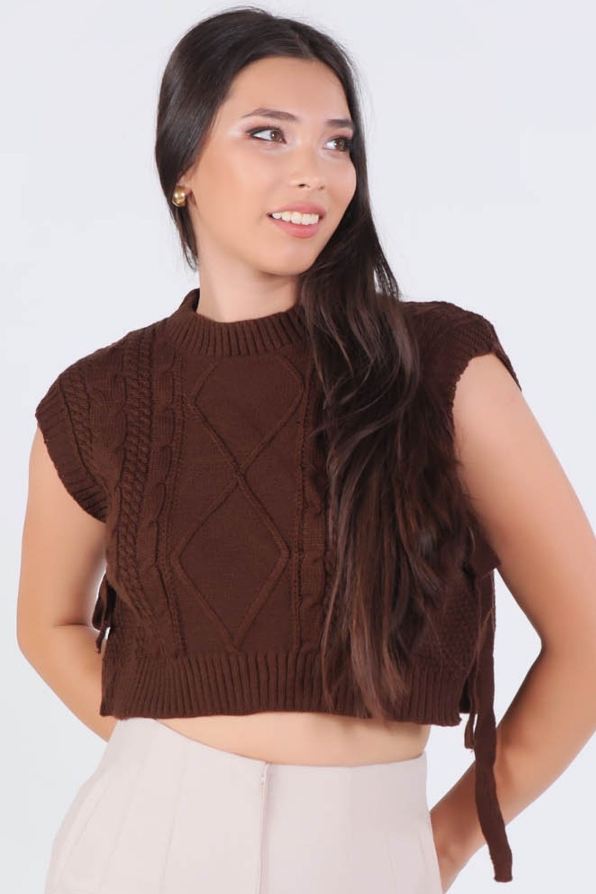 Acı Kahve Yandan Bağlamalı Süveter 1536 - 1