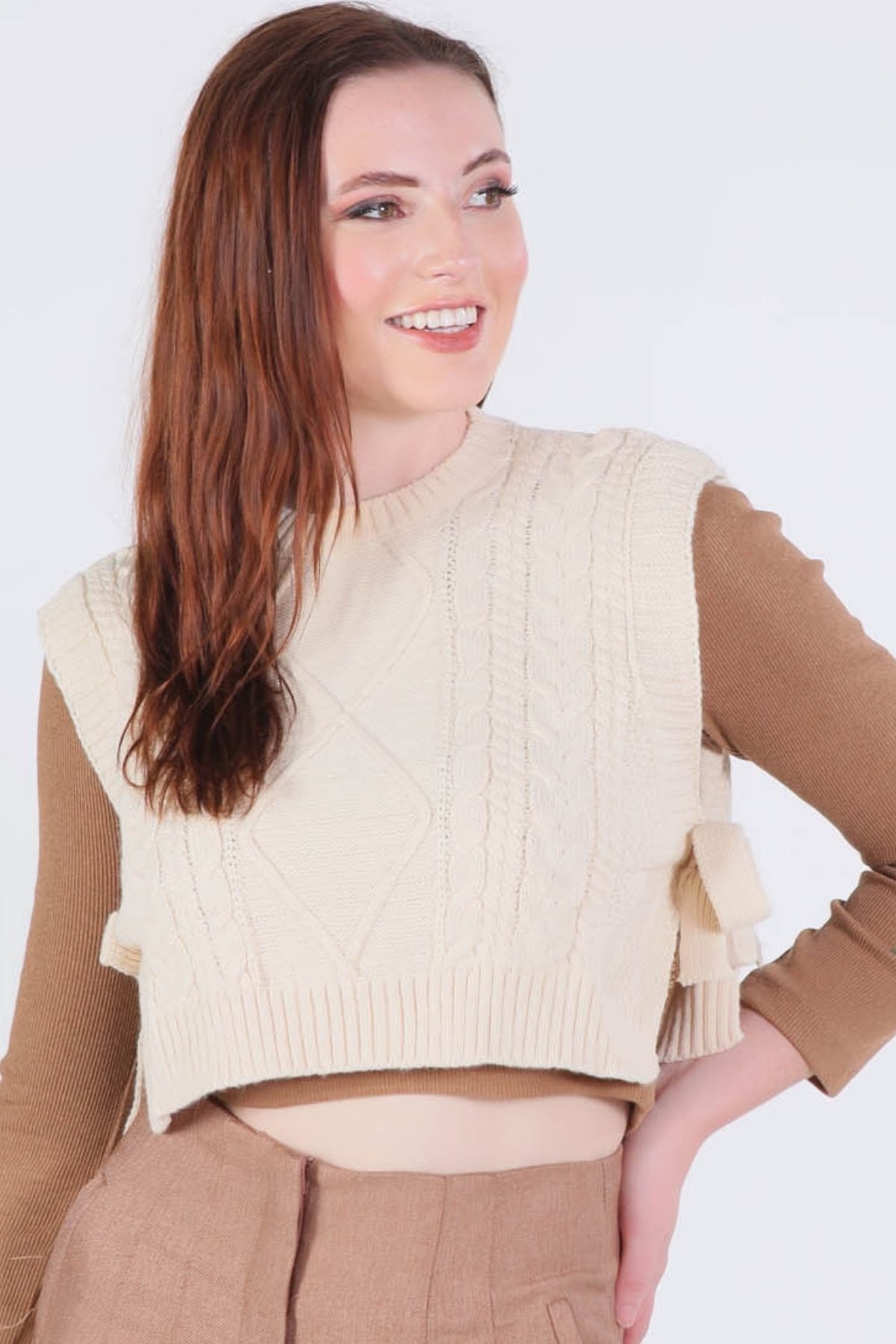 1536 Yandan Bağlamalı Süveter Bej - 3