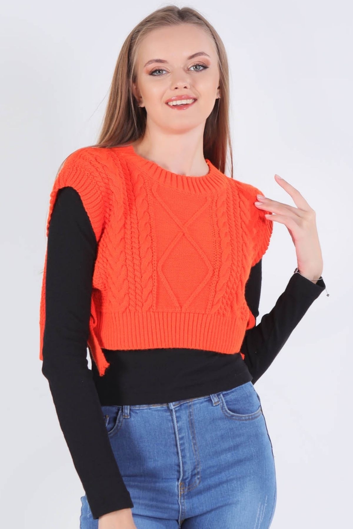 Orange Yandan Bağlamalı Süveter 1536 