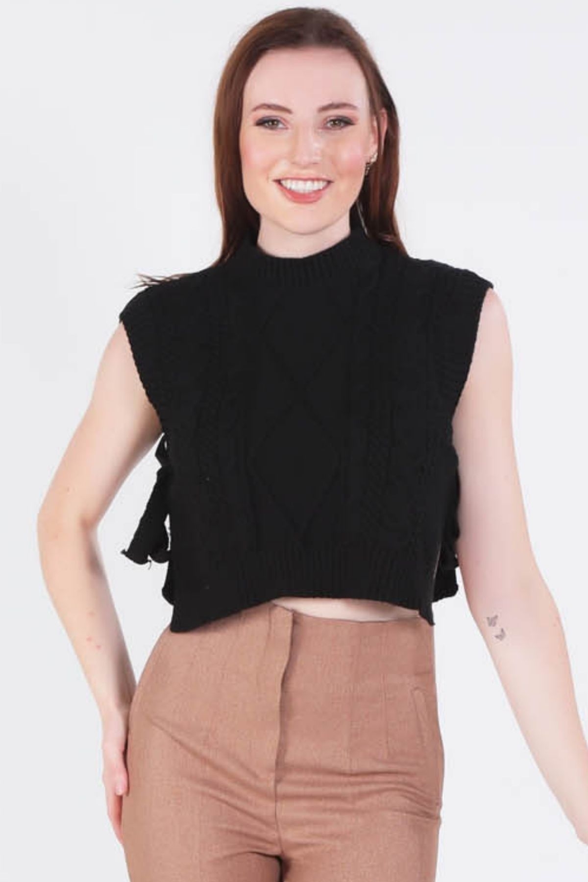 1536 Yandan Bağlamalı Süveter Siyah - 1