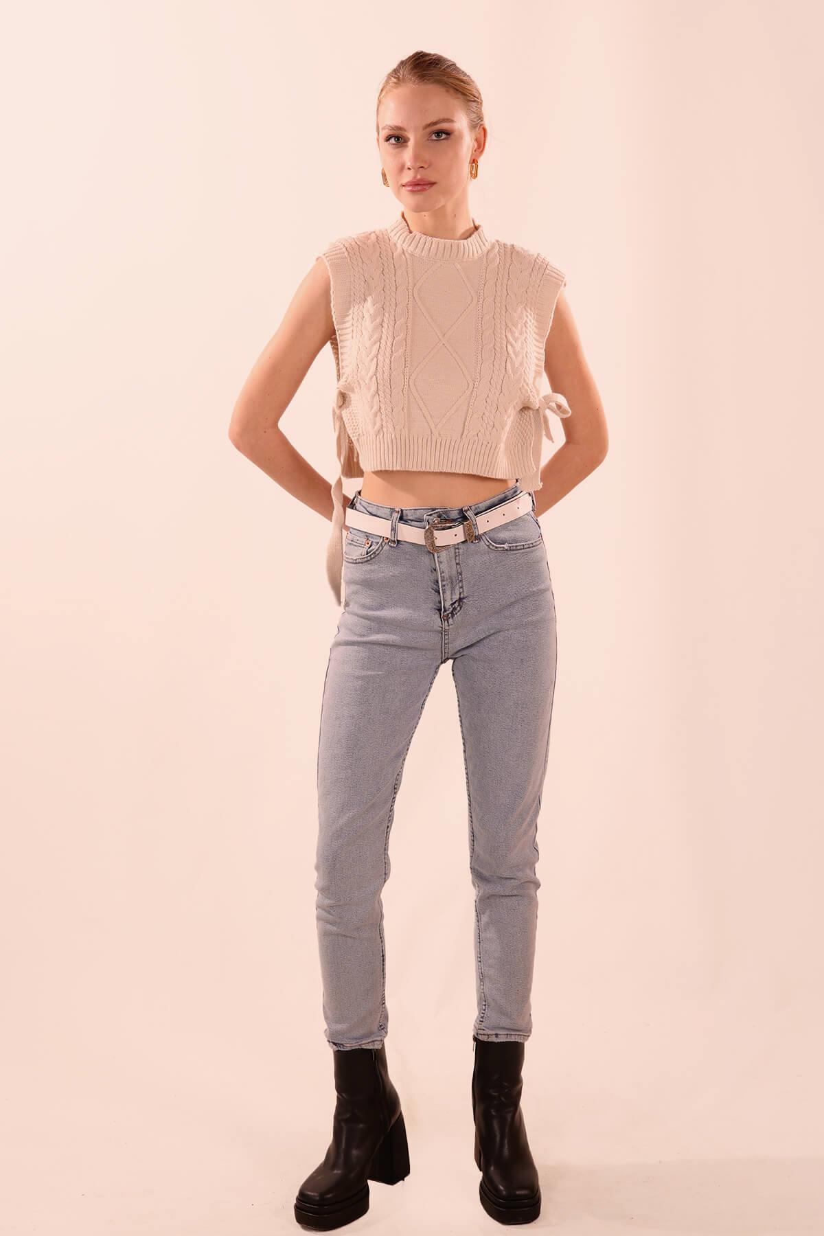 1536 Yandan Bağlamalı Süveter Taş - 2