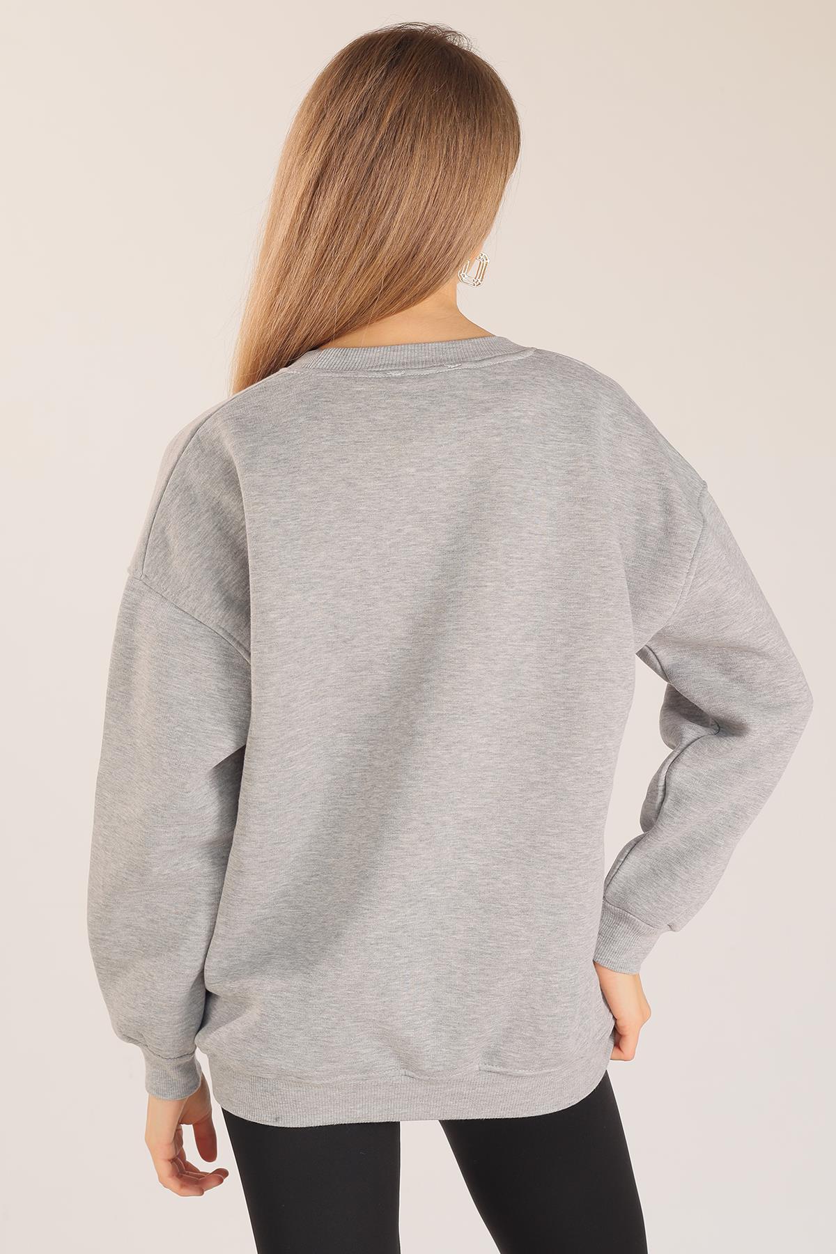 Gri Göz Nakışlı Oversize Sweat 1543 - 7