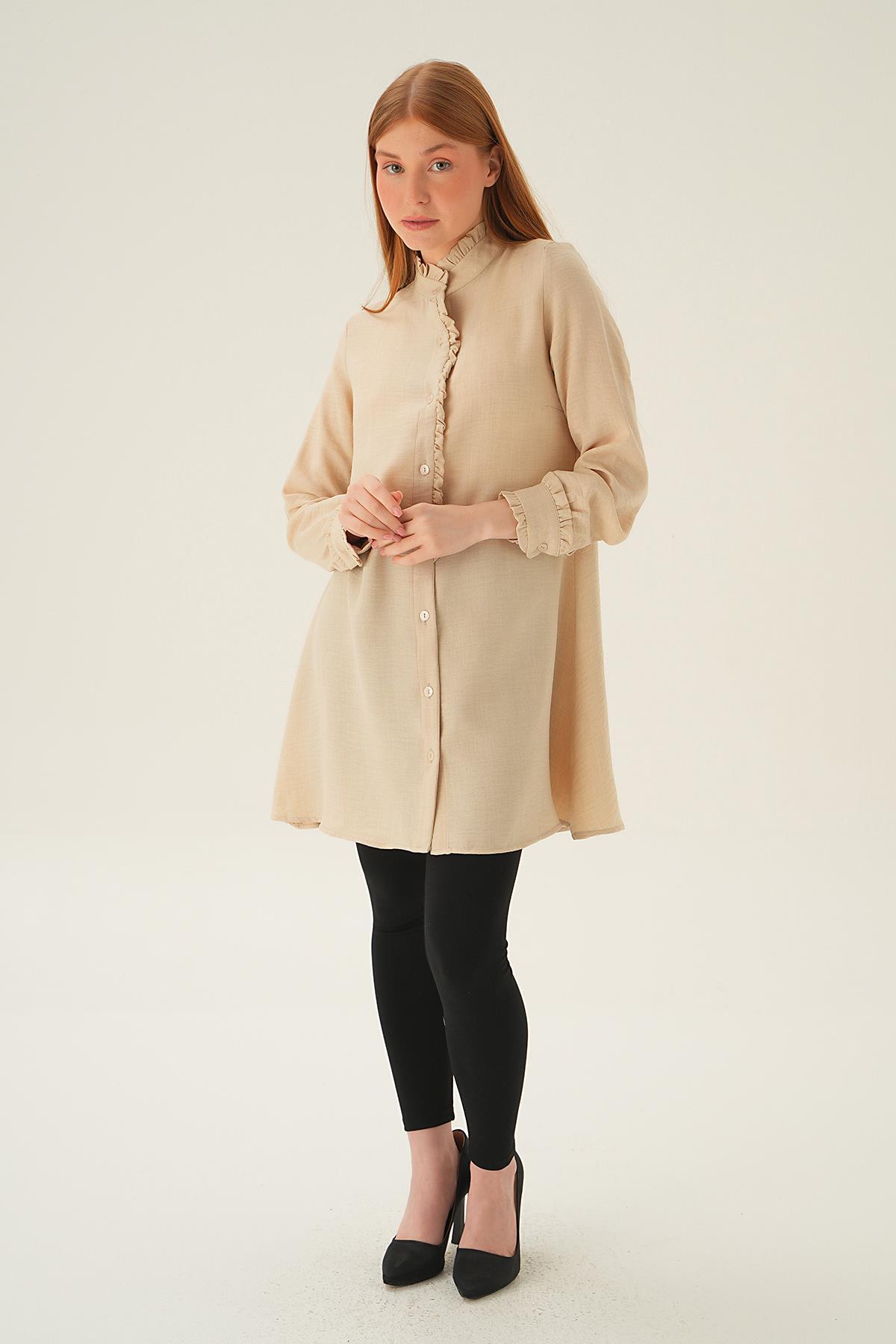 15454 Kol Yaka Fırfır Detay Tunik Bej - 5