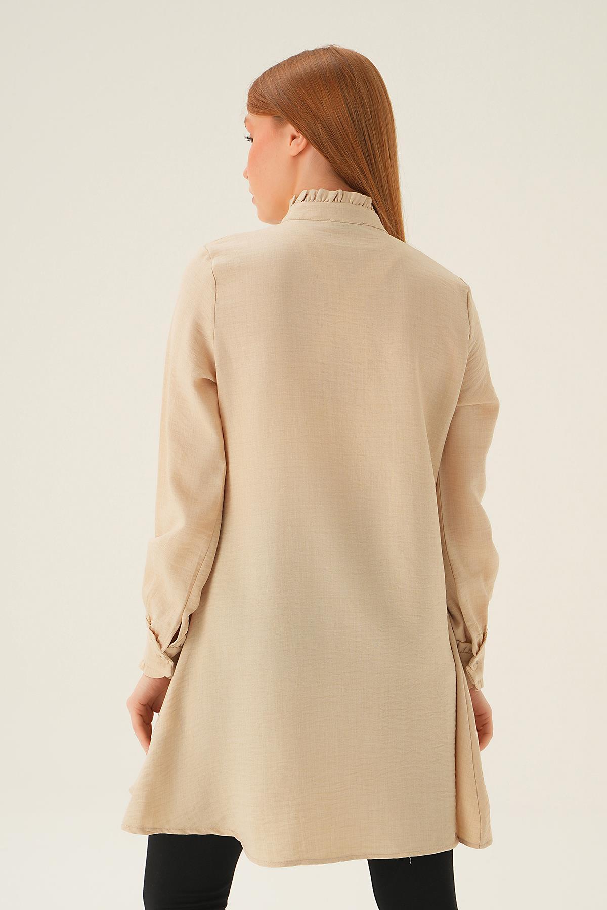 15454 Kol Yaka Fırfır Detay Tunik Bej - 2