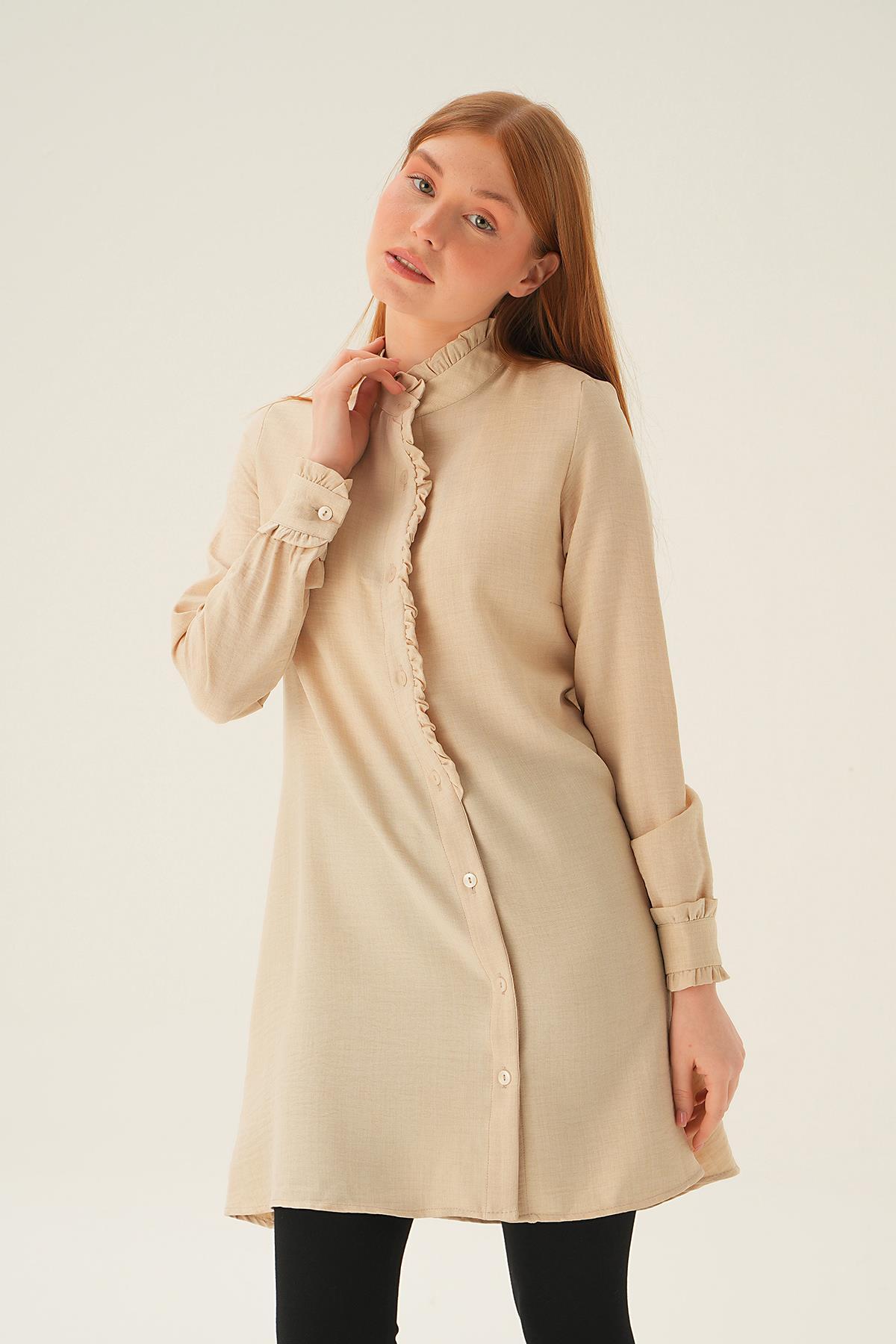 Bej Kol Yaka Fırfır Detay Tunik 15454 