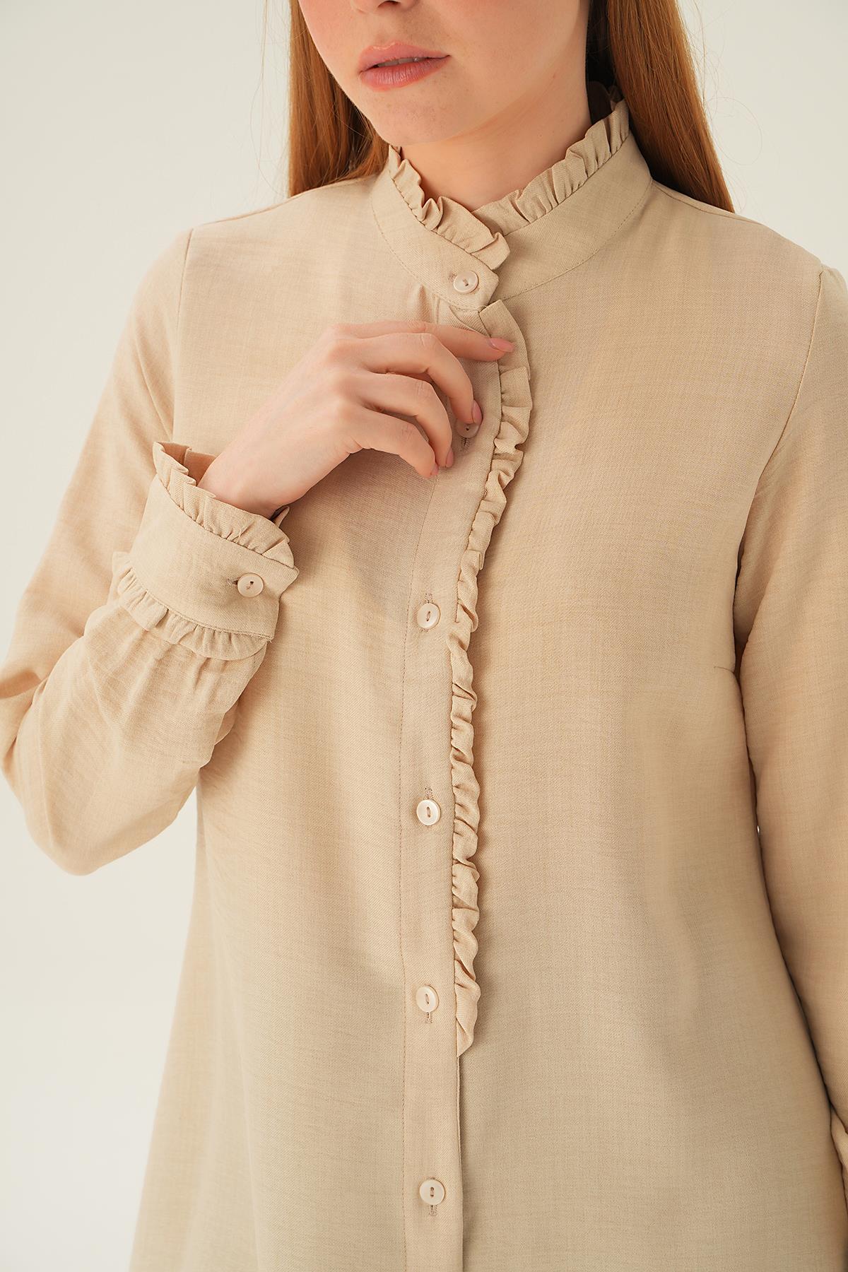 Bej Kol Yaka Fırfır Detay Tunik 15454 - 3