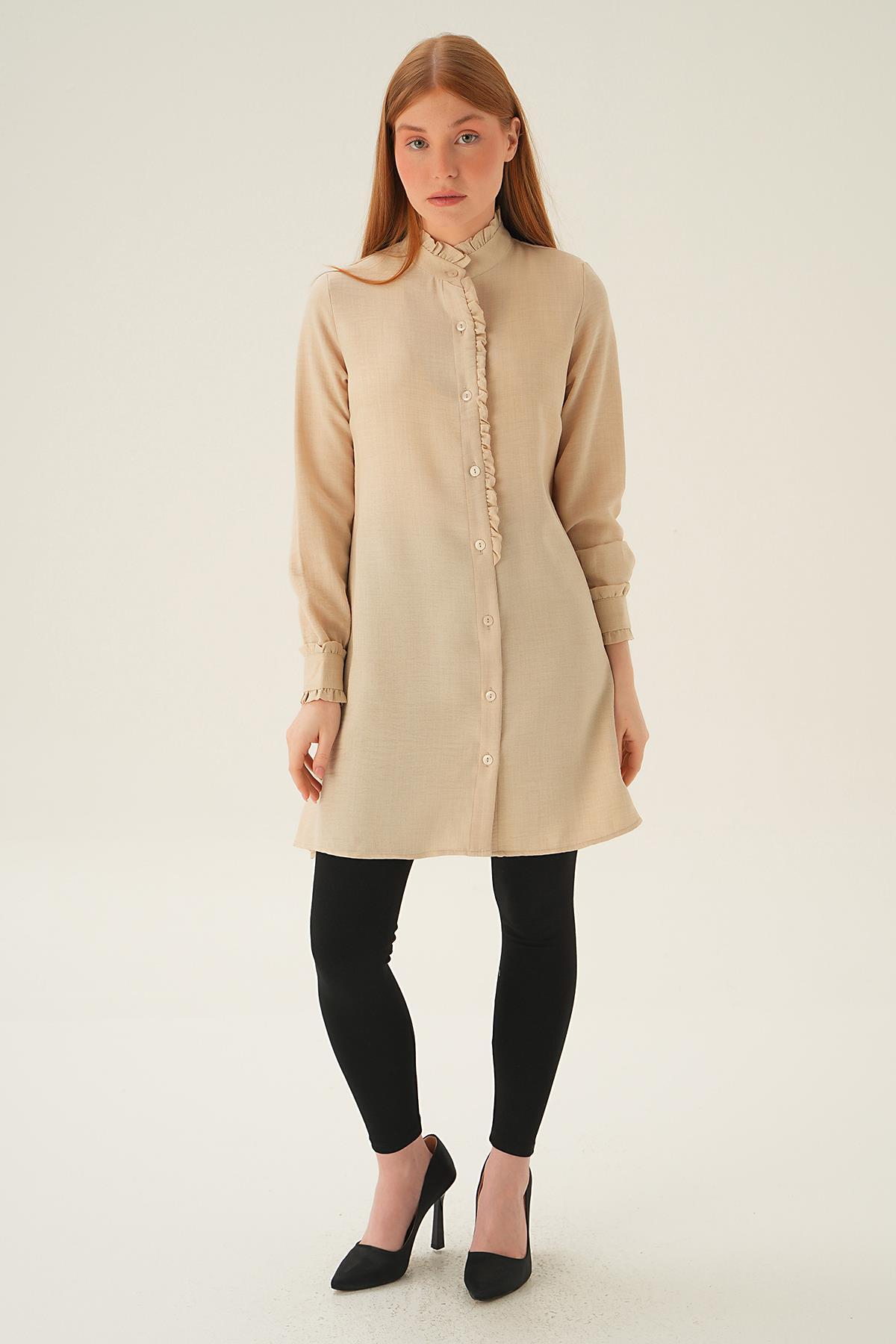 Bej Kol Yaka Fırfır Detay Tunik 15454 - 4