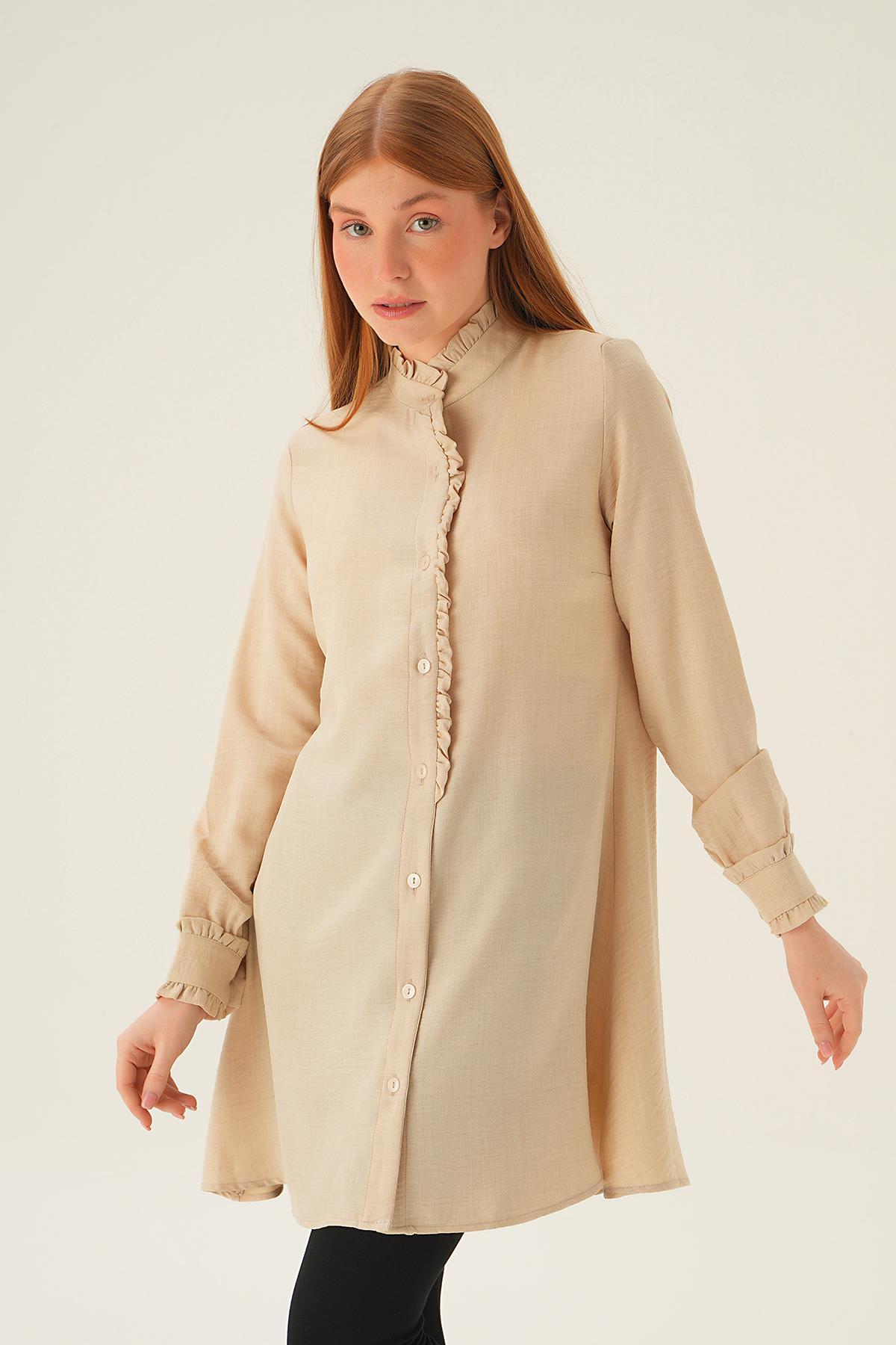 Bej Kol Yaka Fırfır Detay Tunik 15454 - 6