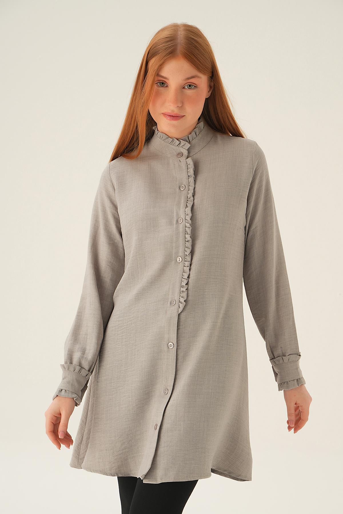 Gri Kol Yaka Fırfır Detay Tunik 15454 