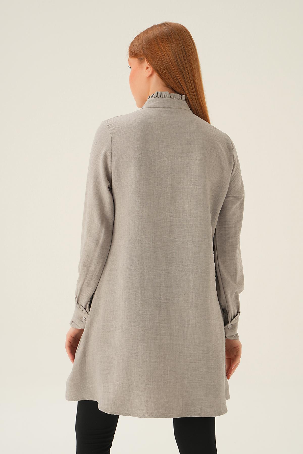 Gri Kol Yaka Fırfır Detay Tunik 15454 - 2