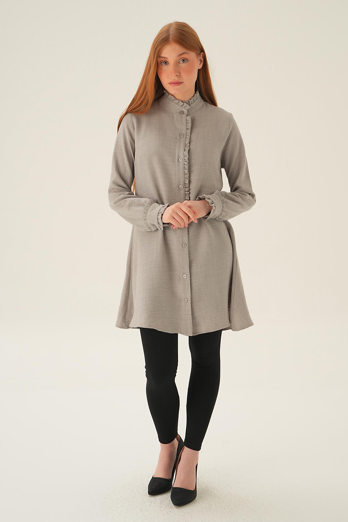 Gri Kol Yaka Fırfır Detay Tunik 15454 - 5
