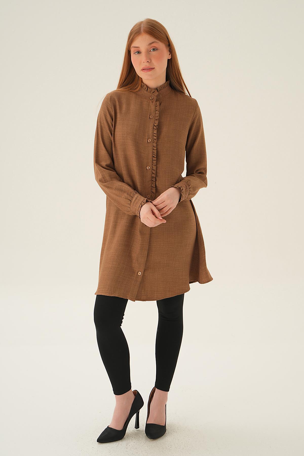 15454 Kol Yaka Fırfır Detay Tunik Kahve - 5