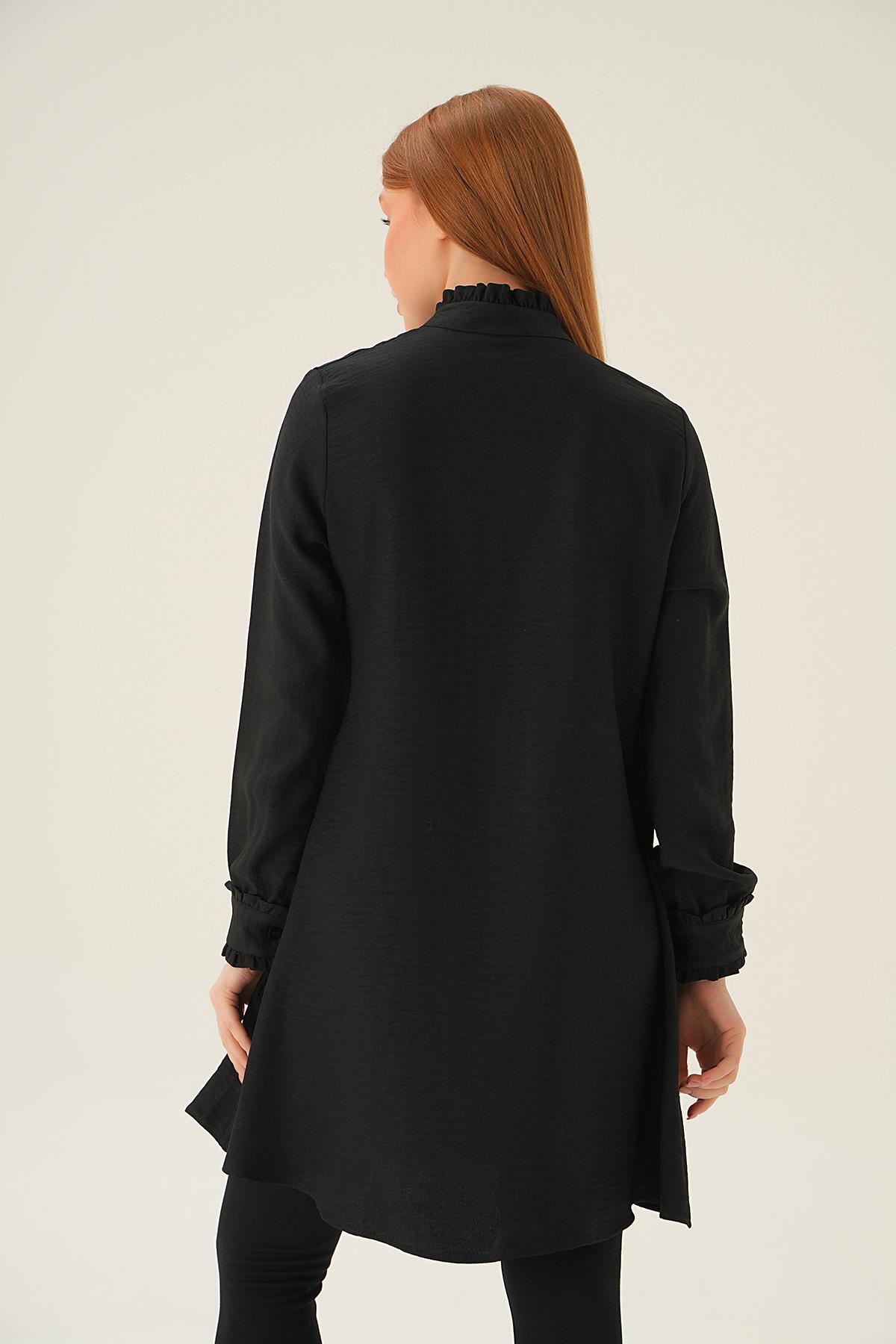 Siyah Kol Yaka Fırfır Detay Tunik 15454 - 2