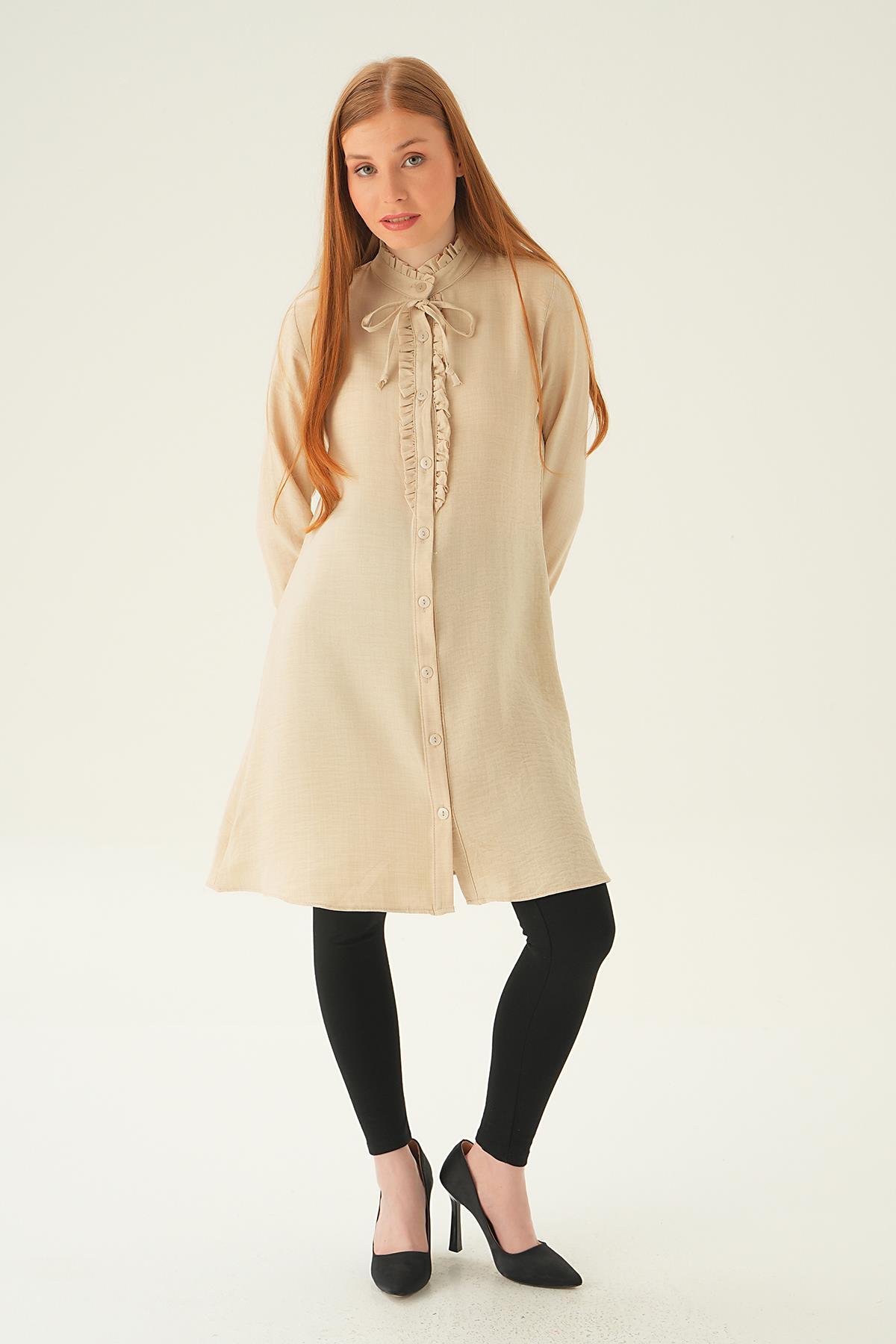 15513 Yaka Fırfır Detay Tunik Bej - 3