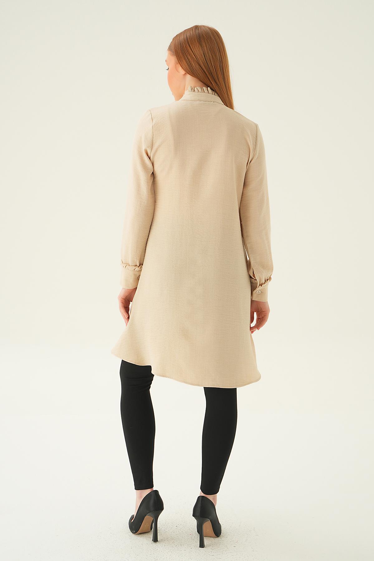 15513 Yaka Fırfır Detay Tunik Bej - 6