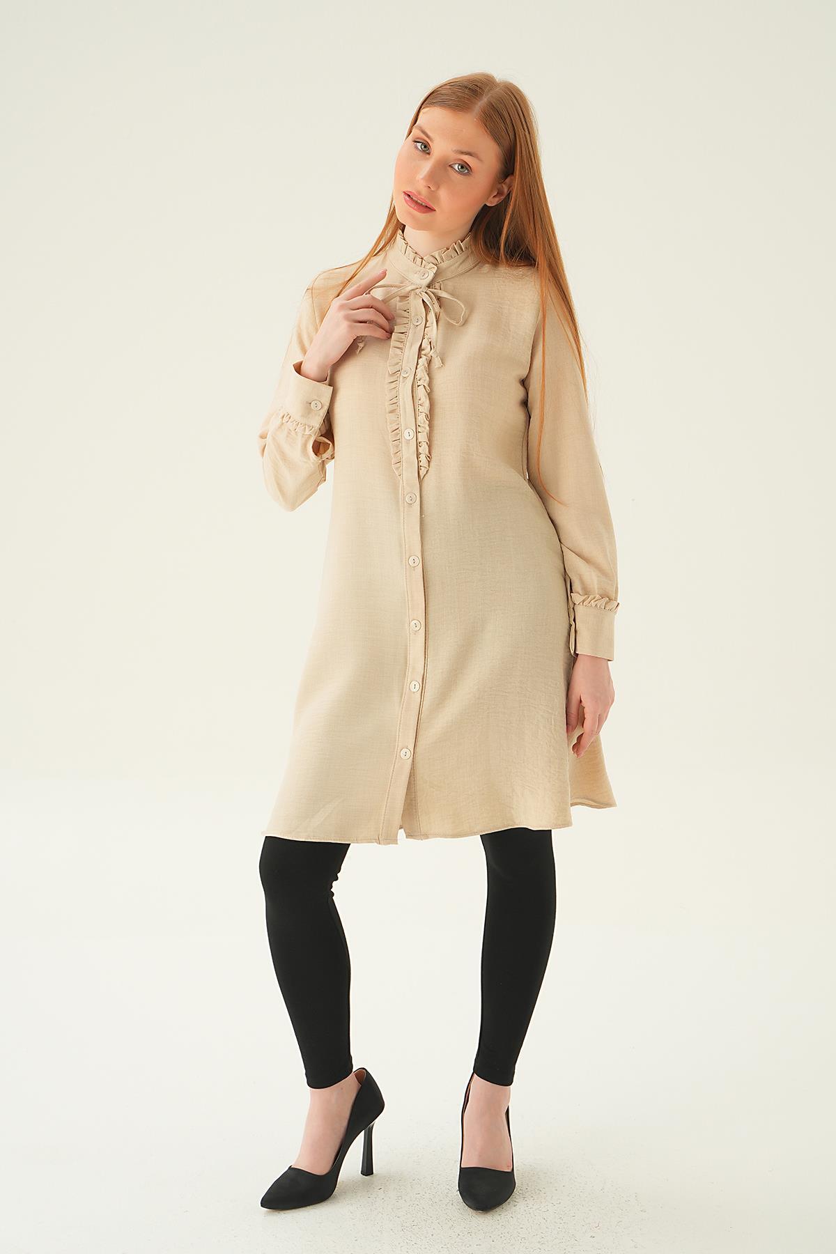 Bej Yaka Fırfır Detay Tunik 15513 - 1