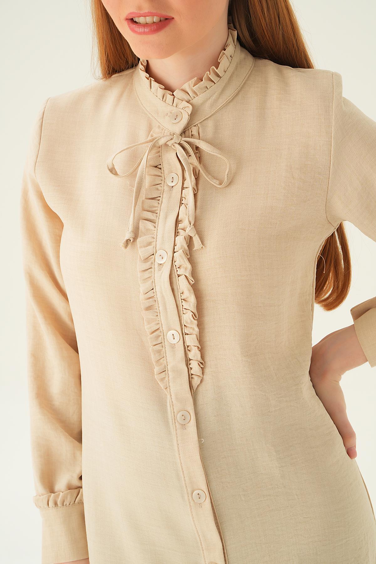 Bej Yaka Fırfır Detay Tunik 15513 - 2