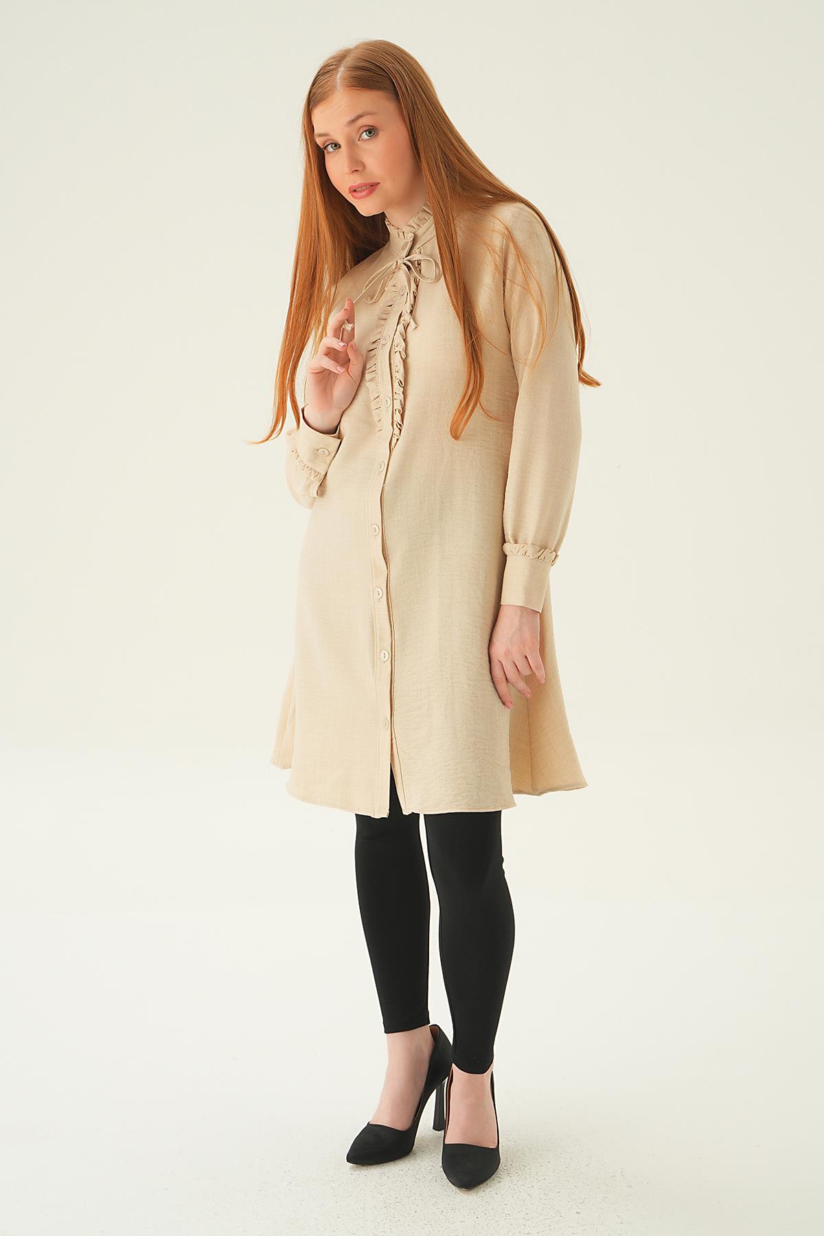 Bej Yaka Fırfır Detay Tunik 15513 - 4