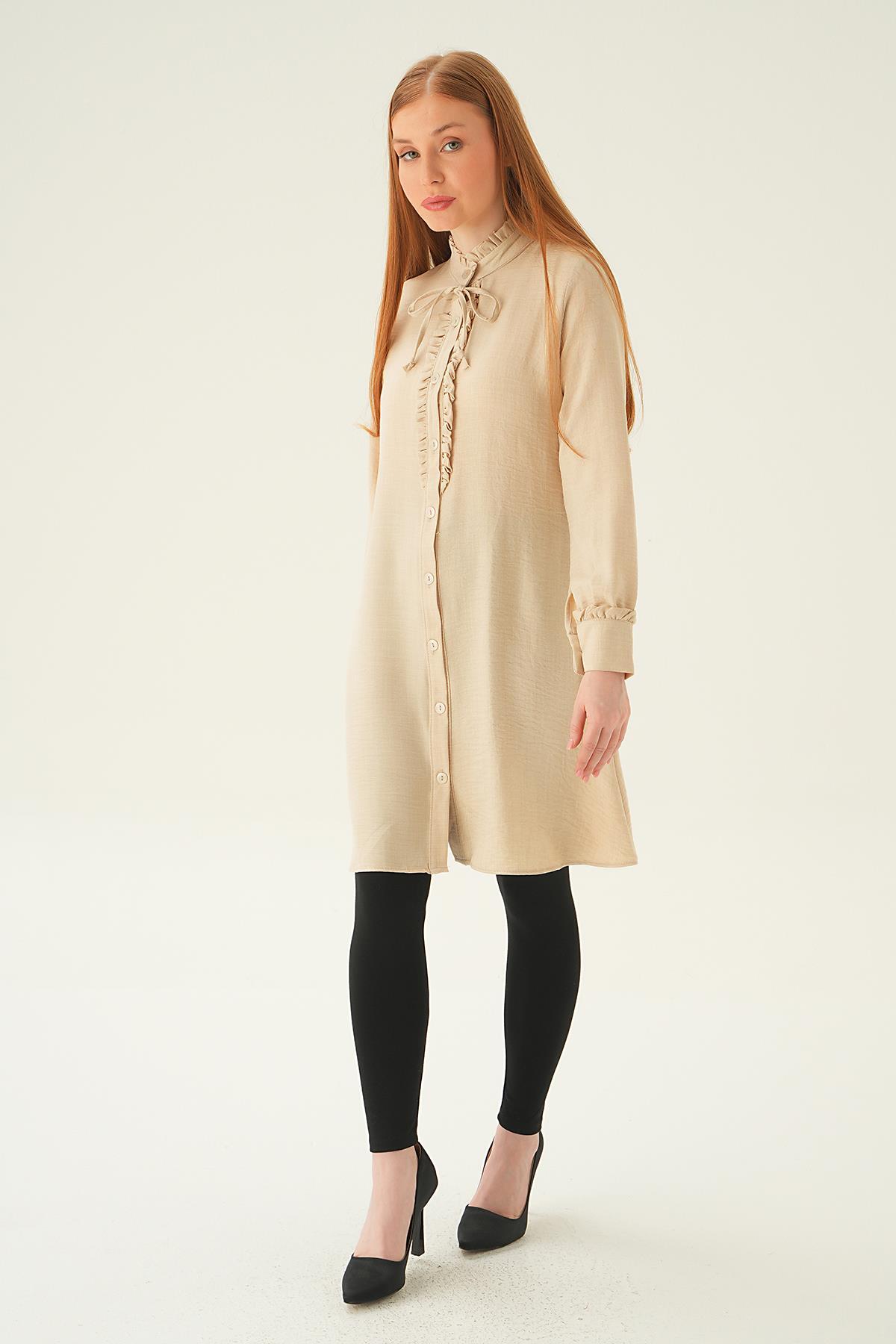 Bej Yaka Fırfır Detay Tunik 15513 - 5