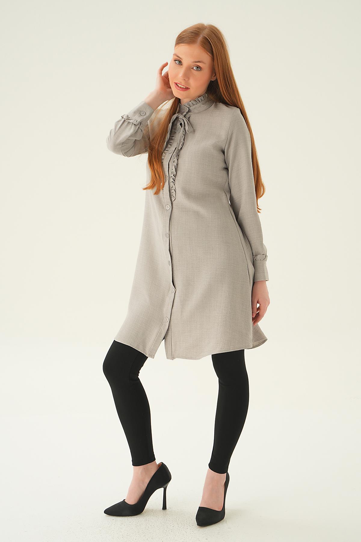 15513 Yaka Fırfır Detay Tunik Gri - 4