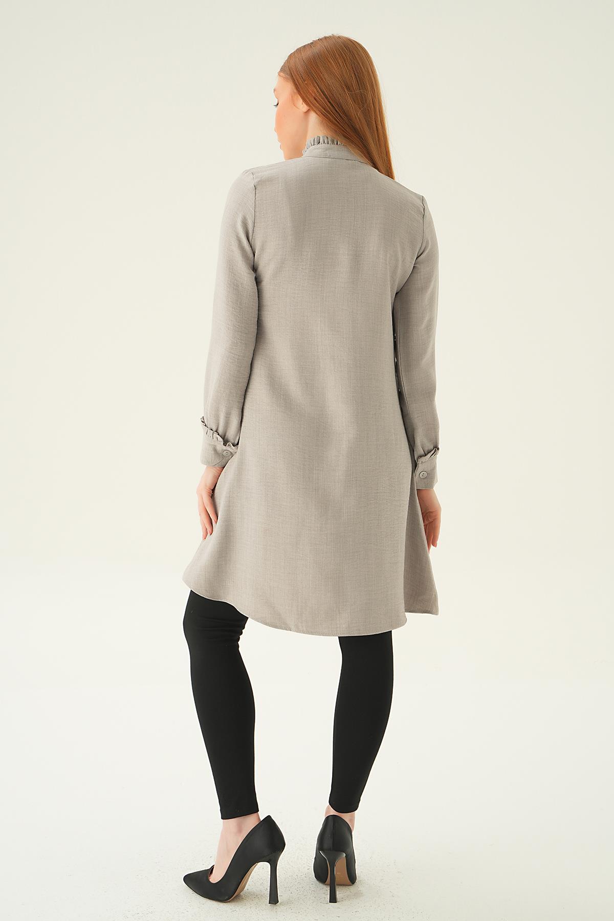 15513 Yaka Fırfır Detay Tunik Gri - 6