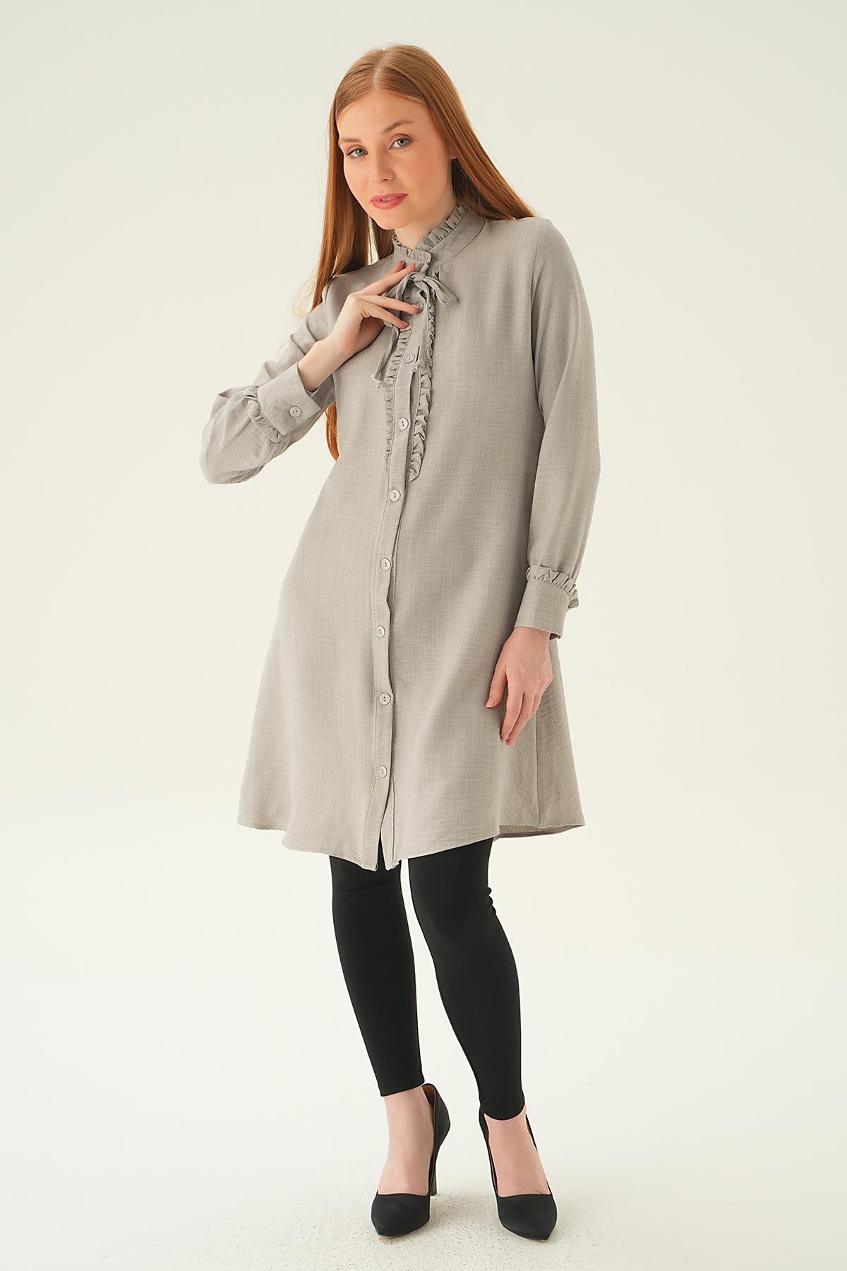 Gri Yaka Fırfır Detay Tunik 15513 - 1
