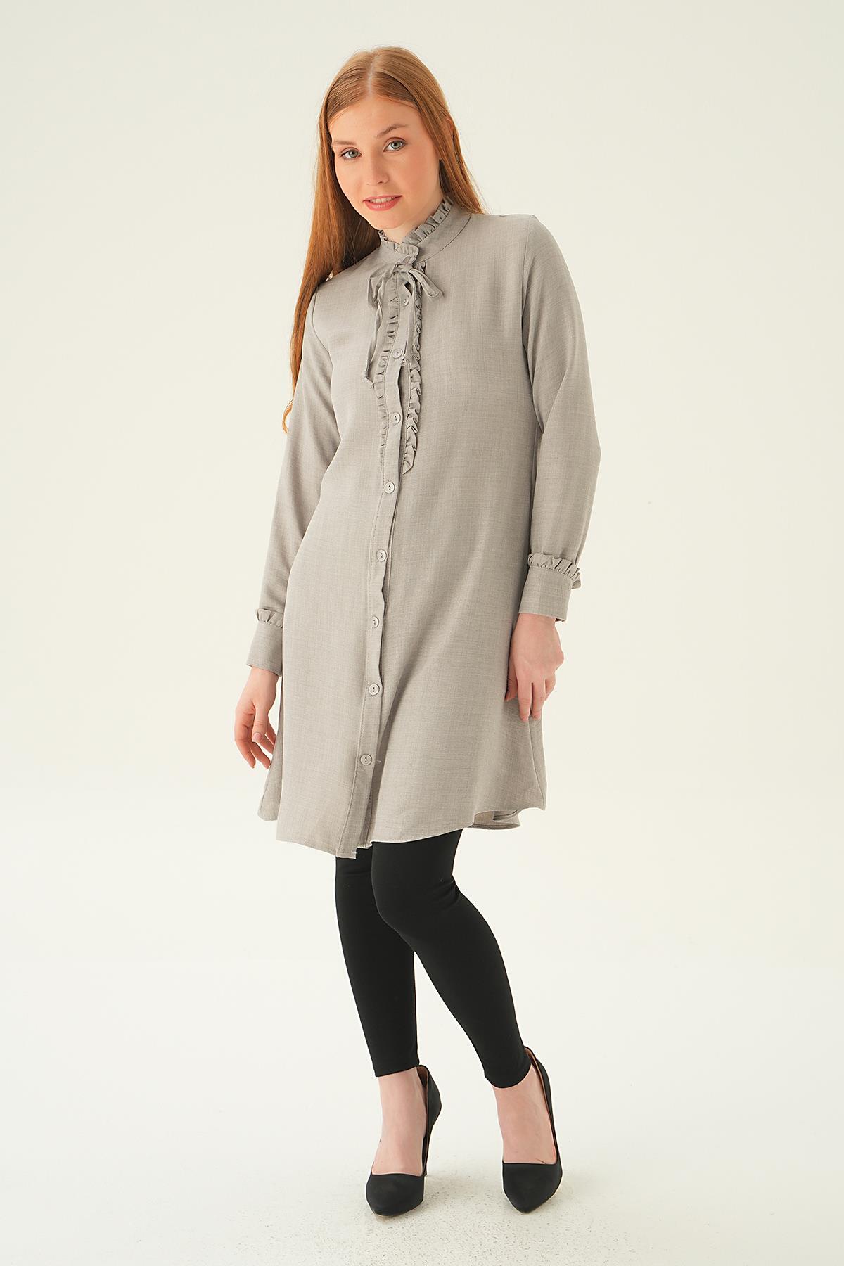 Gri Yaka Fırfır Detay Tunik 15513 - 3