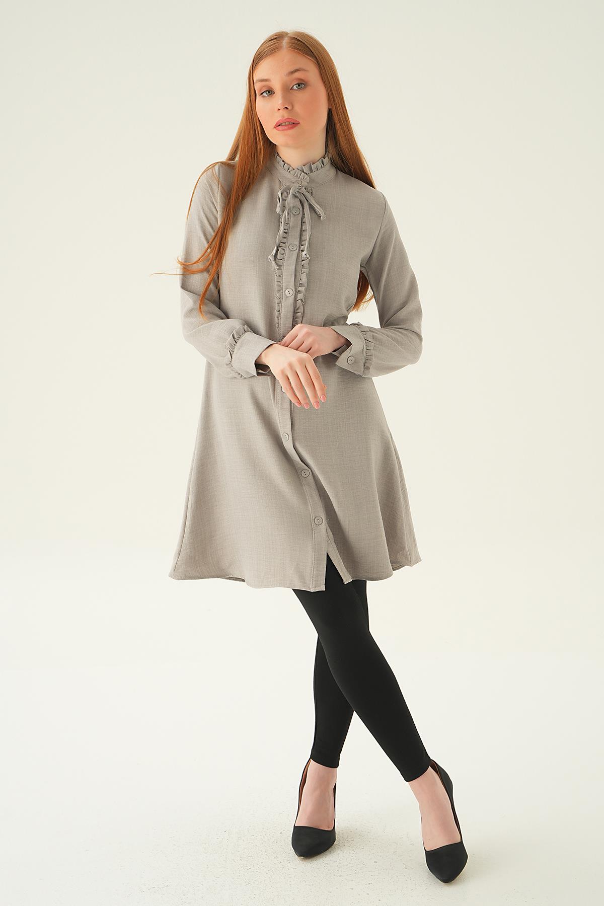 Gri Yaka Fırfır Detay Tunik 15513 - 5