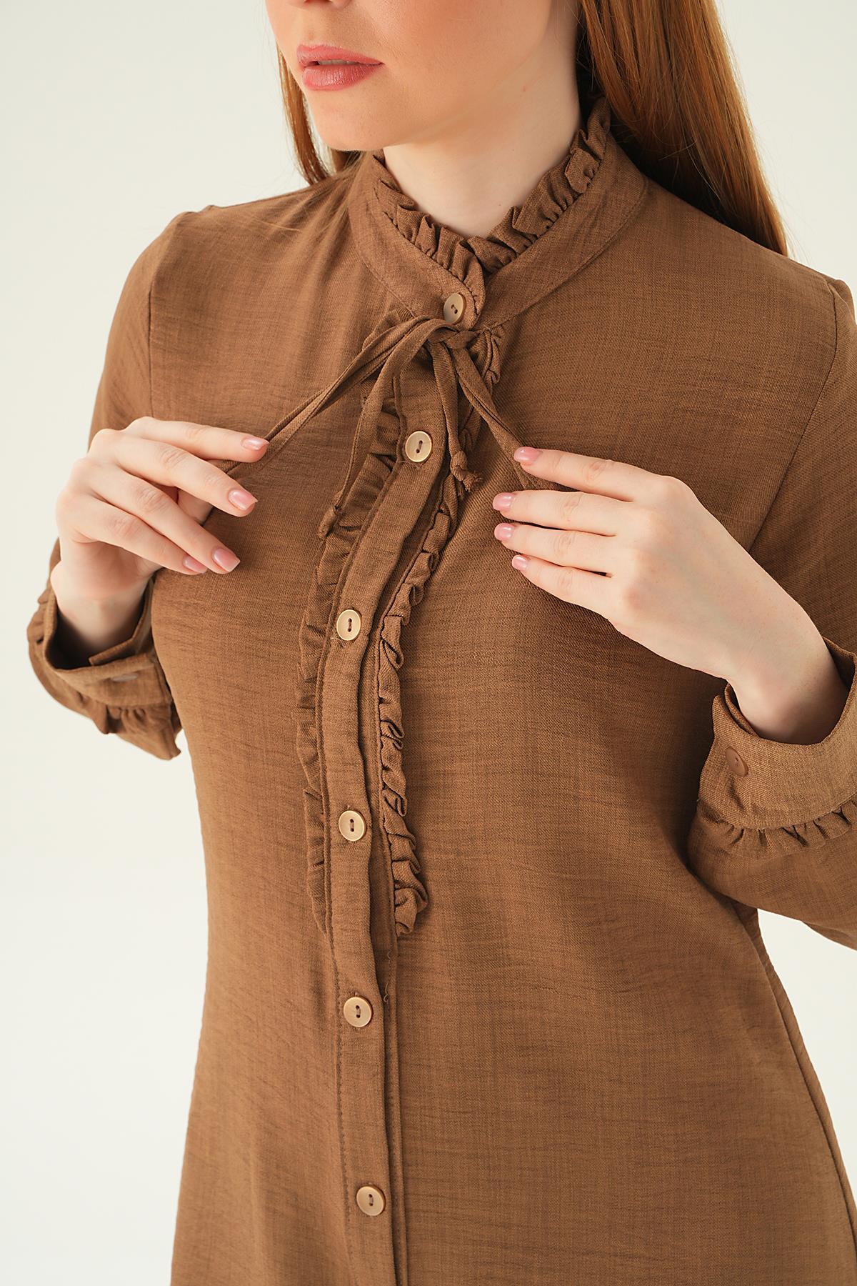 15513 Yaka Fırfır Detay Tunik Kahve - 2