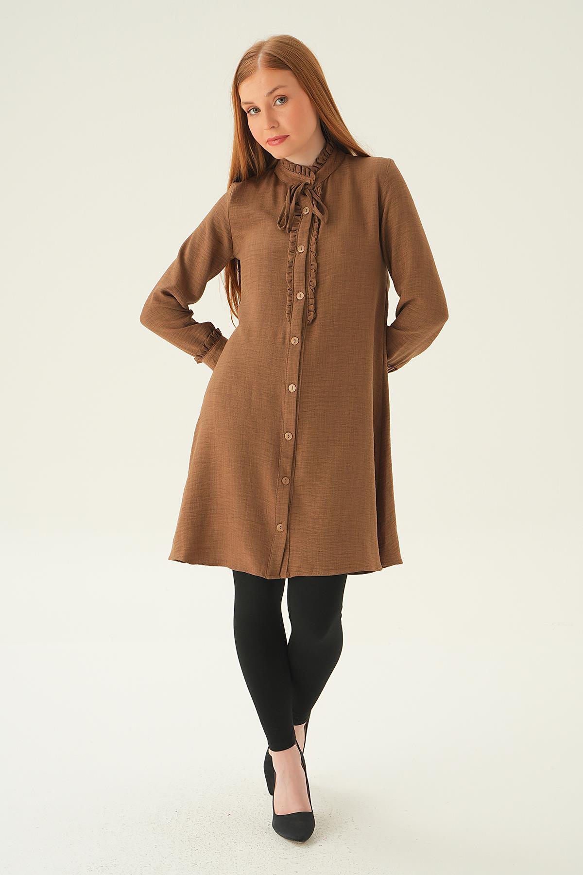 Kahve Yaka Fırfır Detay Tunik 15513 