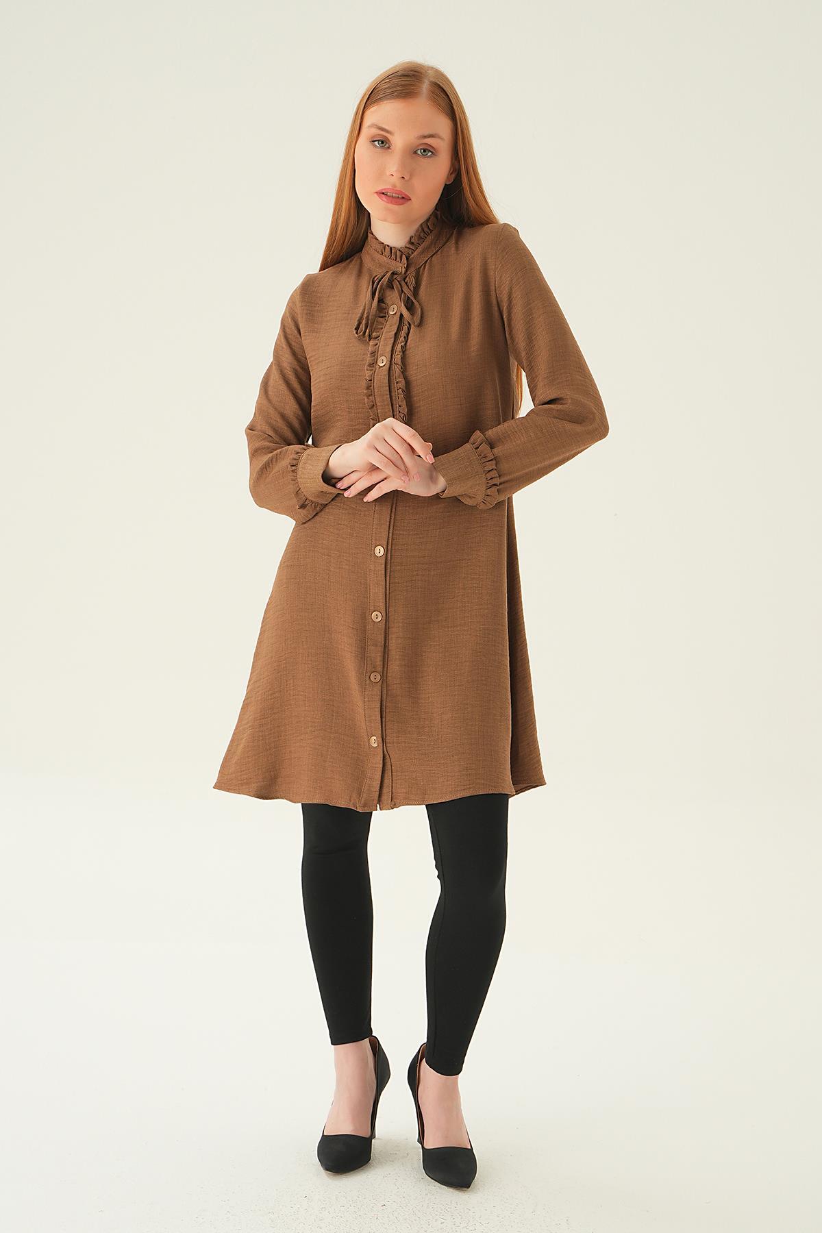 Kahve Yaka Fırfır Detay Tunik 15513 - 3