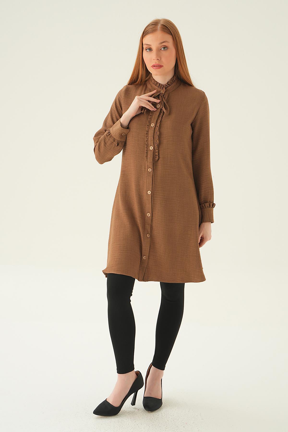 Kahve Yaka Fırfır Detay Tunik 15513 - 4