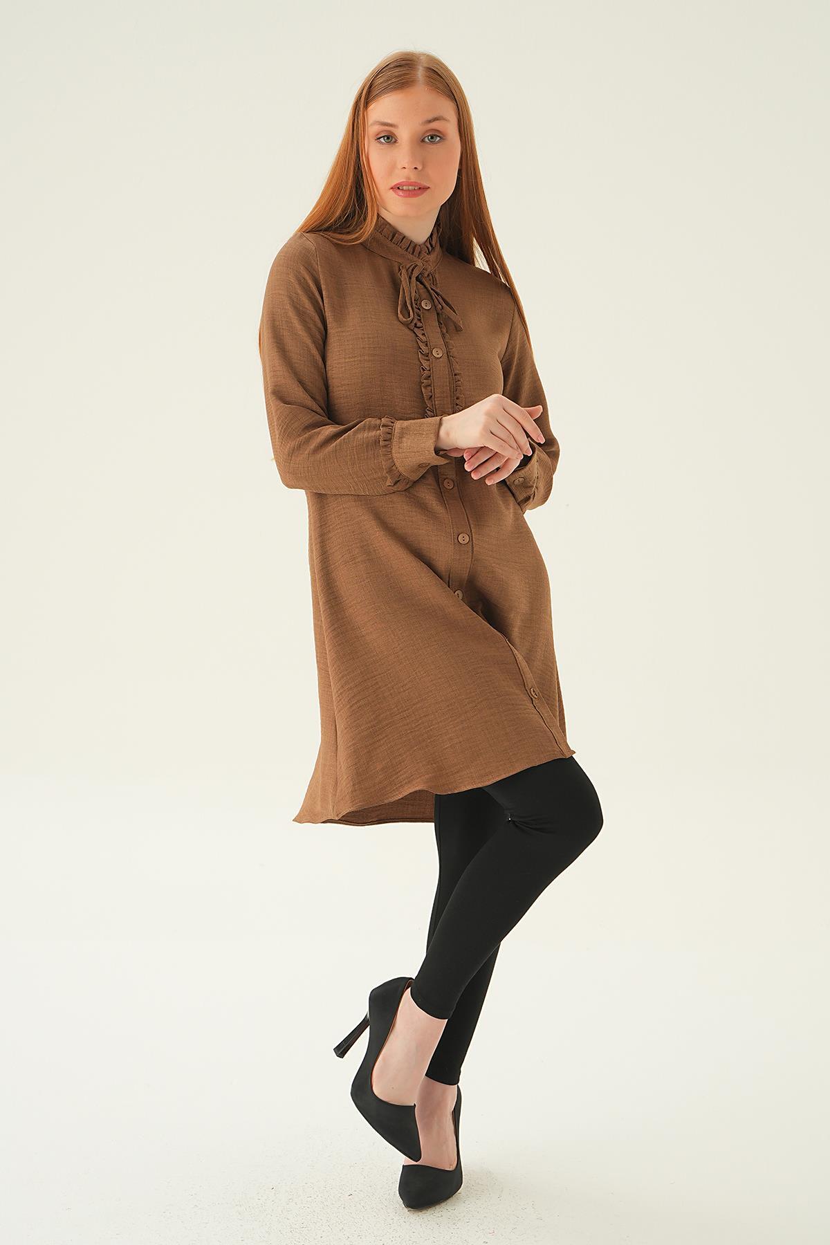Kahve Yaka Fırfır Detay Tunik 15513 - 5